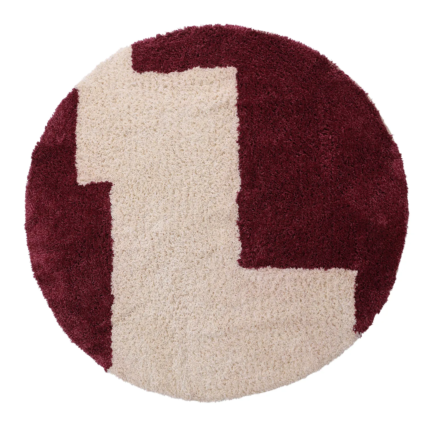 Pyöreät matot - Begur Natural Cotton Shaggy (luonnonvalkoinen/viininpunainen)