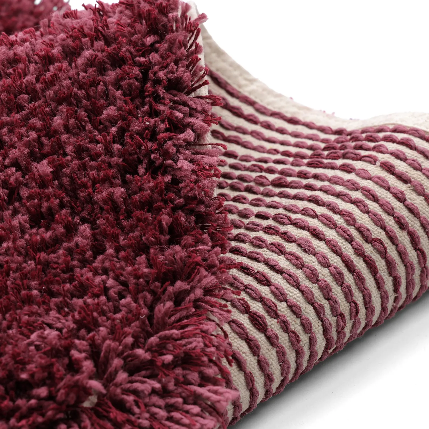 Pyöreät matot - Begur Natural Cotton Shaggy (luonnonvalkoinen/viininpunainen)