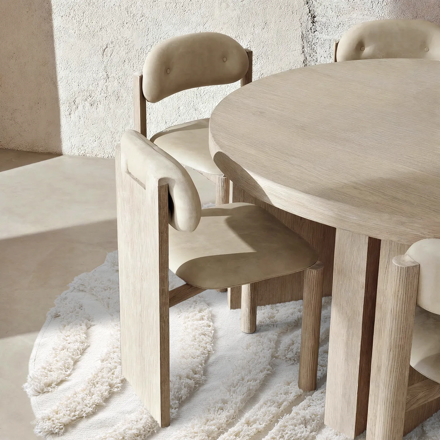 Pyöreät matot - Cazorla Natural Cotton Shaggy (luonnonvalkoinen)