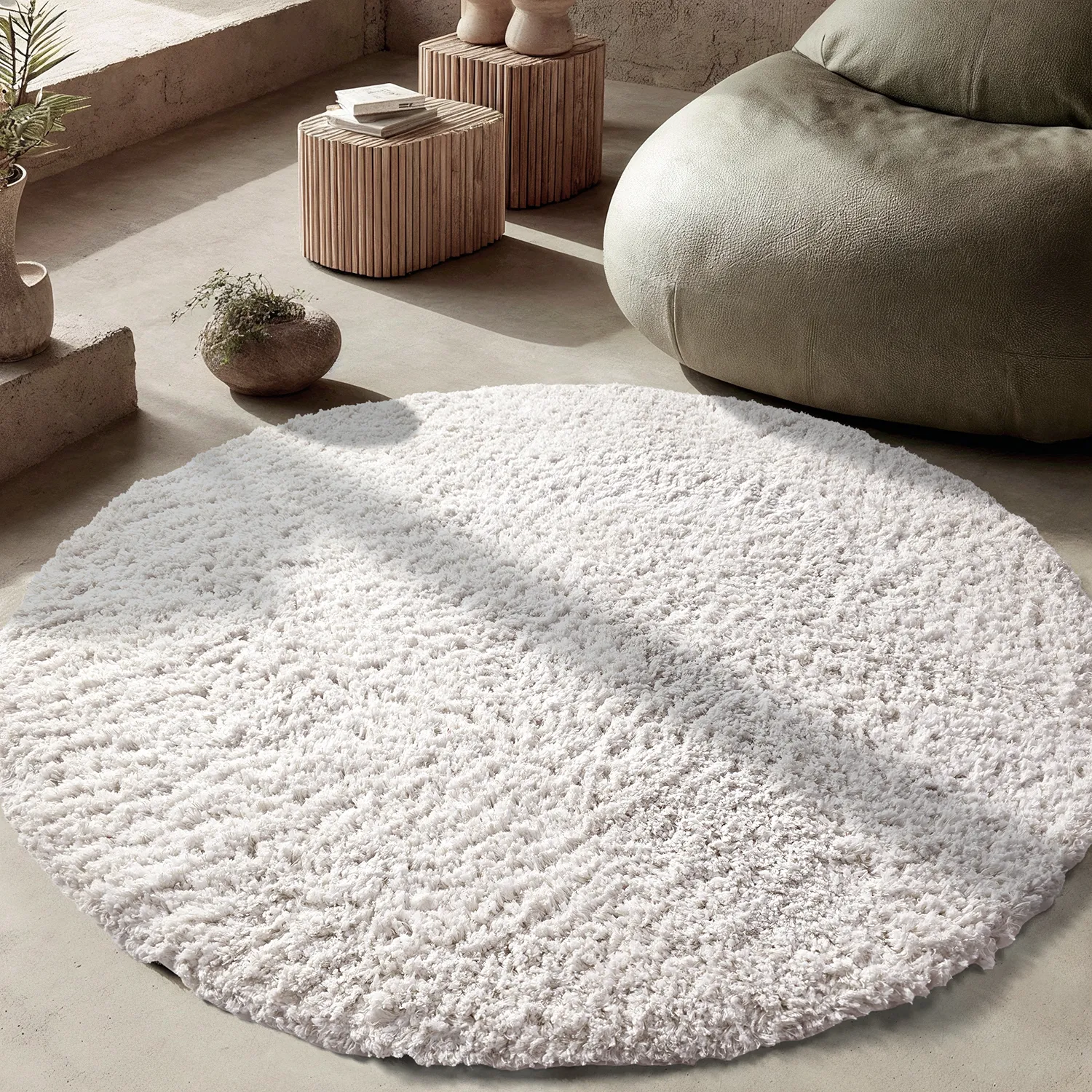 Pyöreät matot - Combarro Solid Cotton Shaggy (kerma)