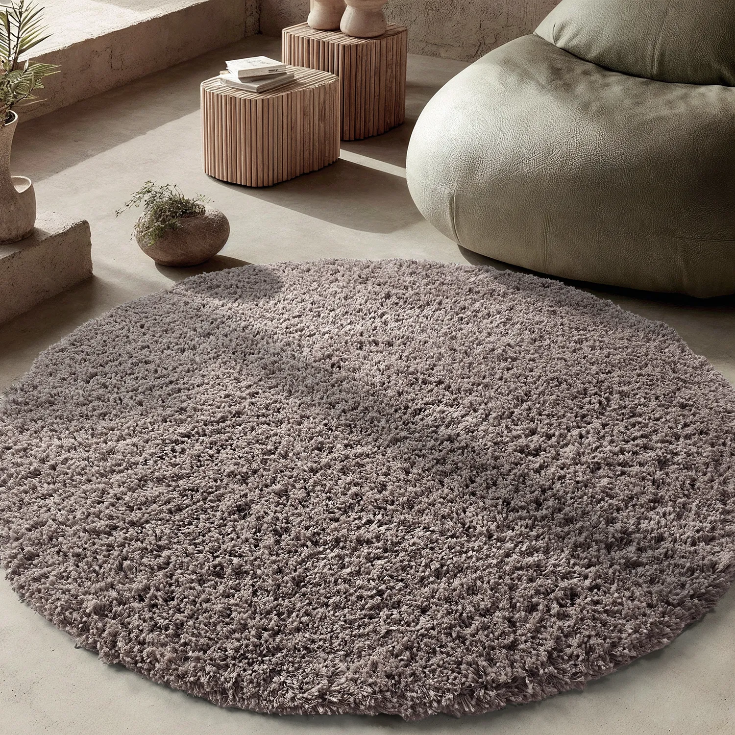 Pyöreät matot - Combarro Solid Cotton Shaggy (taupe)