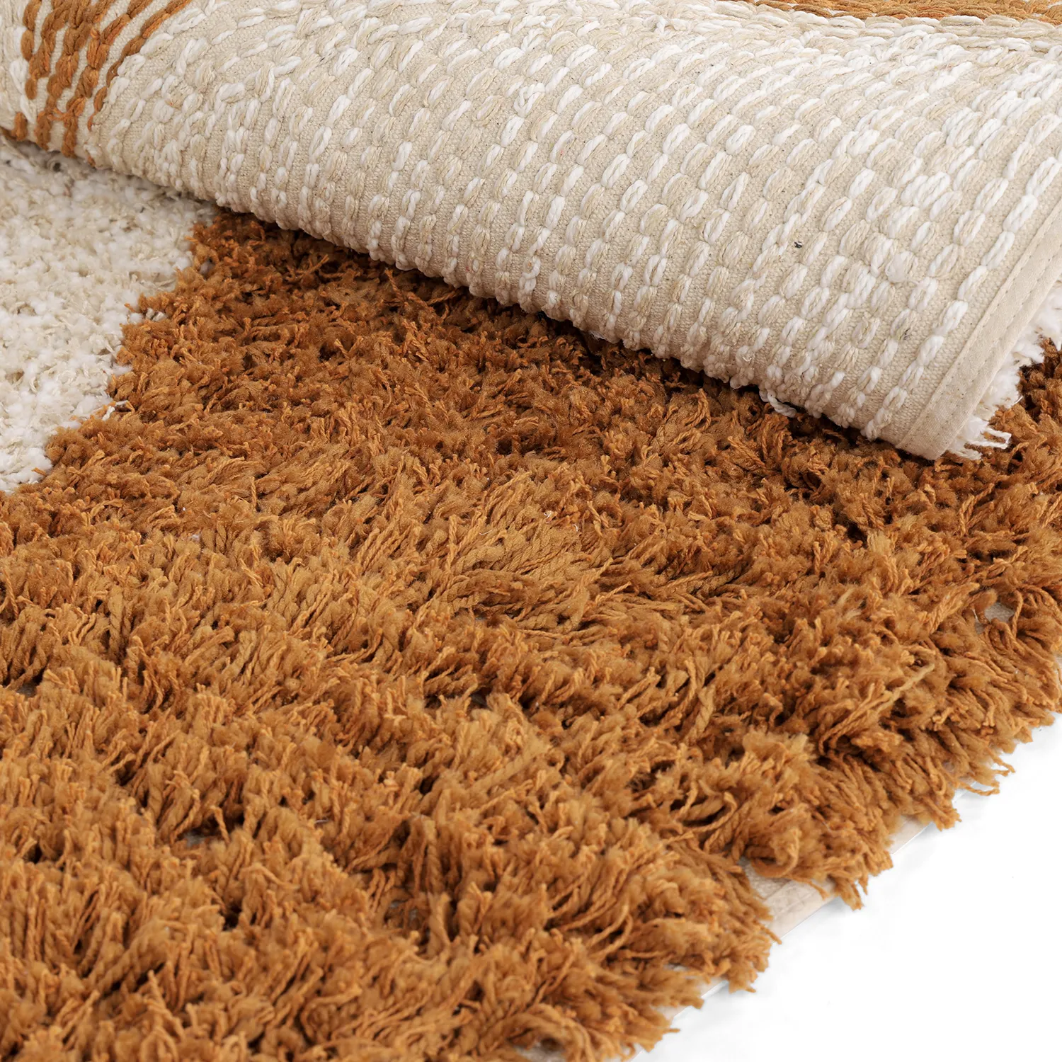 Pyöreät matot - Kalymnos Natural Cotton Shaggy (luonnonvalkoinen/okra)