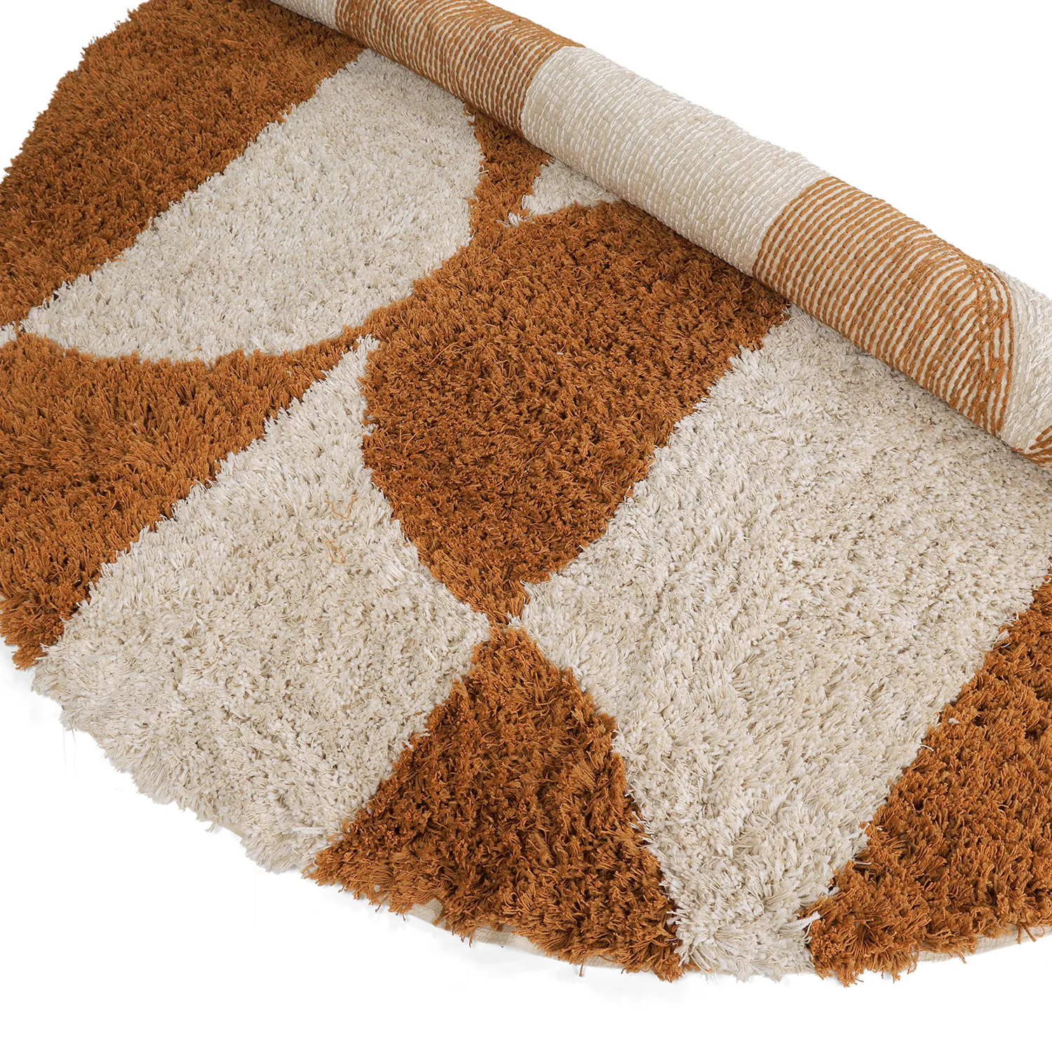 Pyöreät matot - Kalymnos Natural Cotton Shaggy (luonnonvalkoinen/okra)
