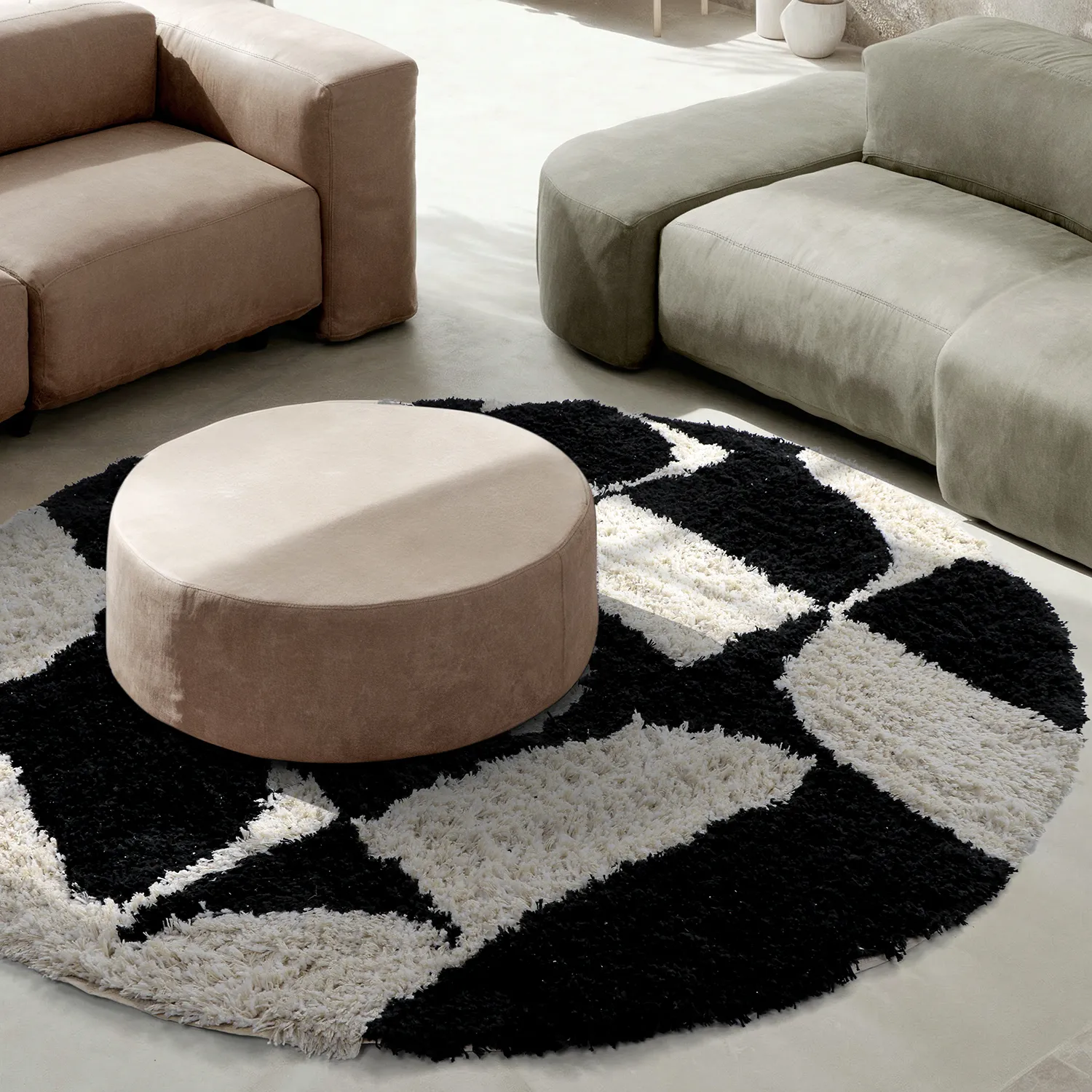Pyöreät matot - Marvao Natural Cotton Shaggy (luonnonvalkoinen/musta)