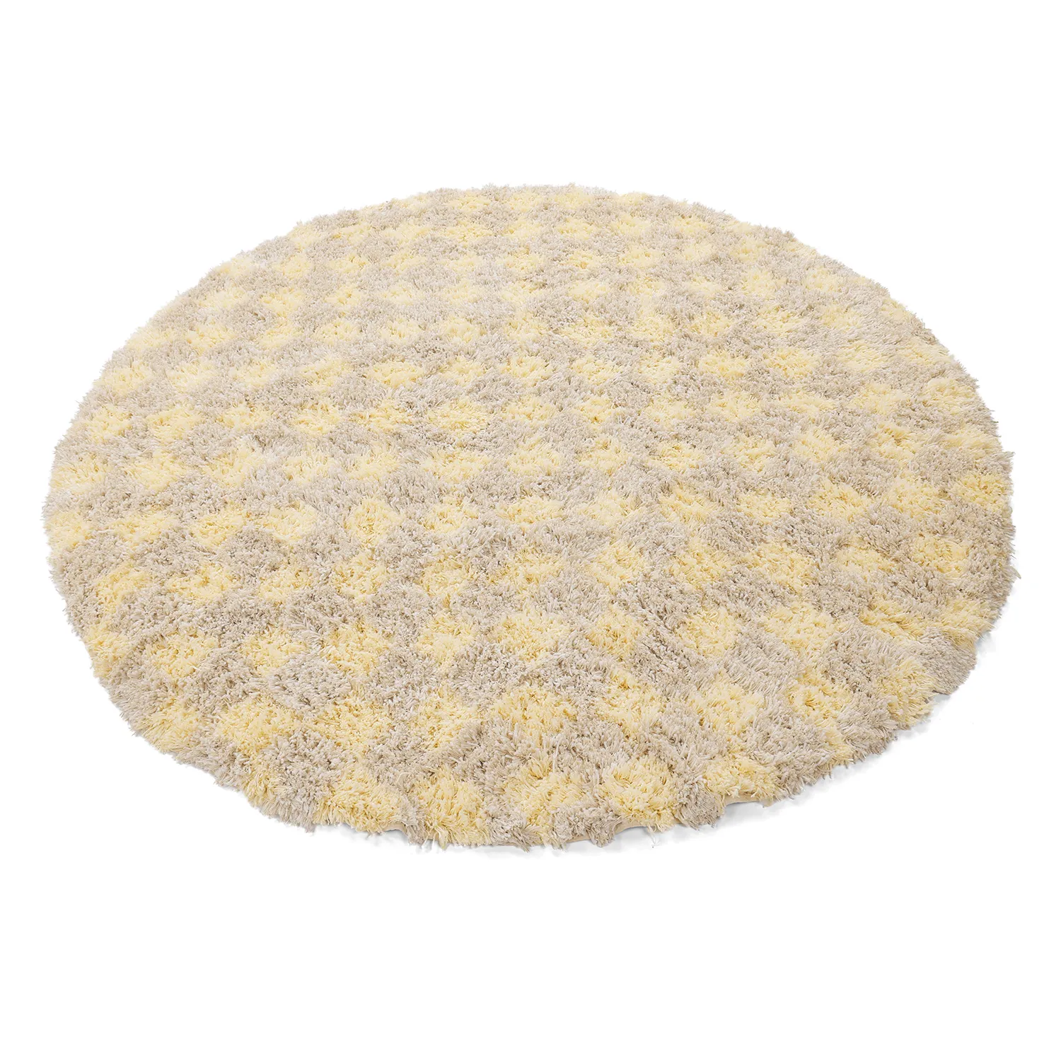 Pyöreät matot - Methoni Check Cotton Shaggy (kerma/vaaleankeltainen)