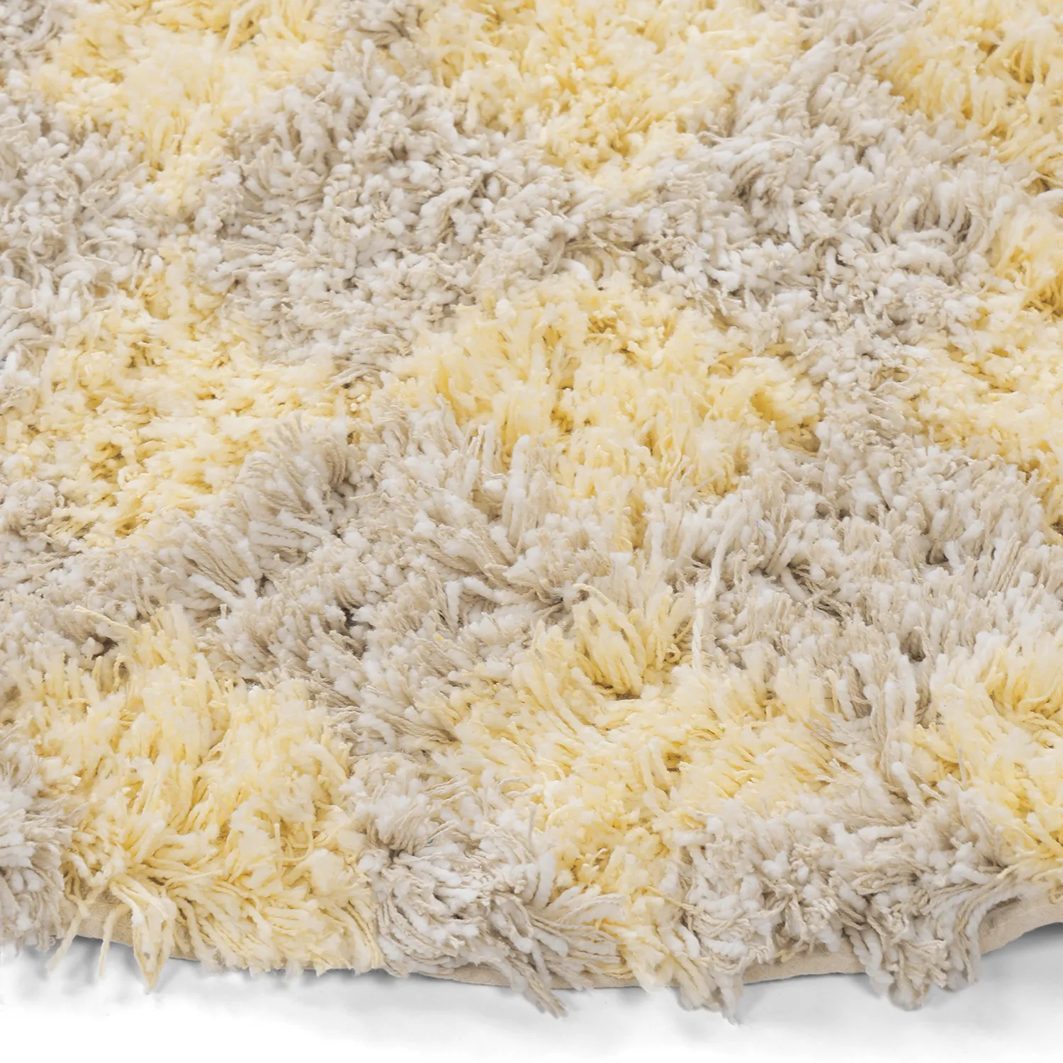 Pyöreät matot - Methoni Check Cotton Shaggy (kerma/vaaleankeltainen)