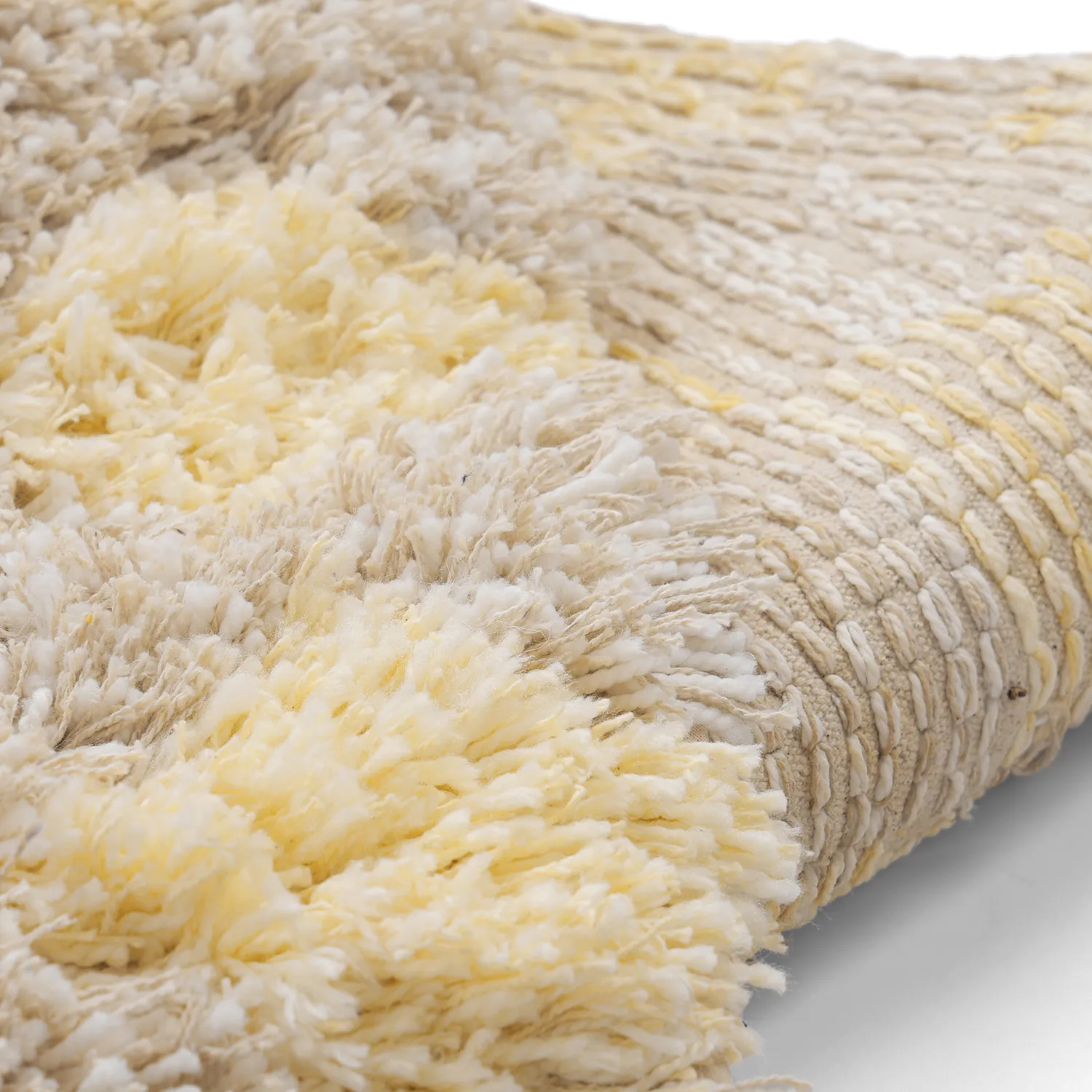 Pyöreät matot - Methoni Check Cotton Shaggy (kerma/vaaleankeltainen)