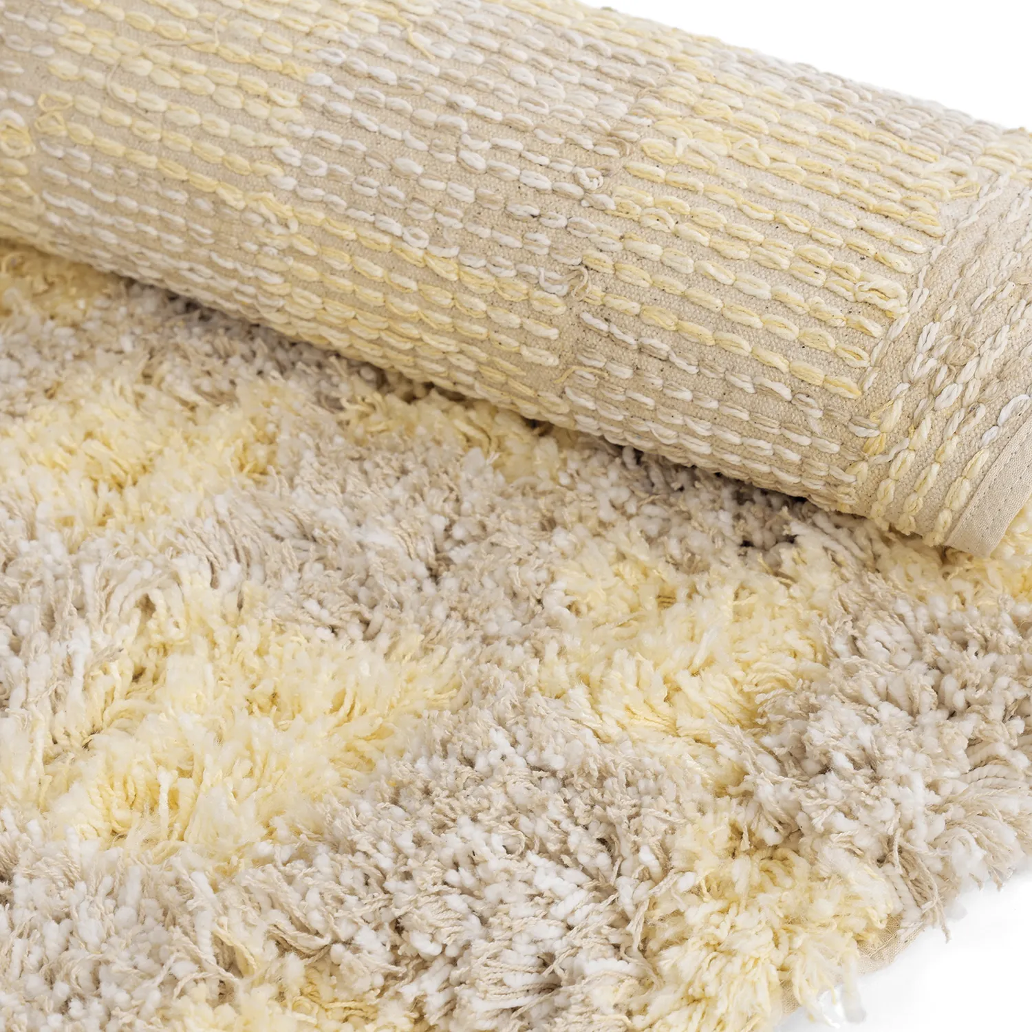 Pyöreät matot - Methoni Check Cotton Shaggy (kerma/vaaleankeltainen)