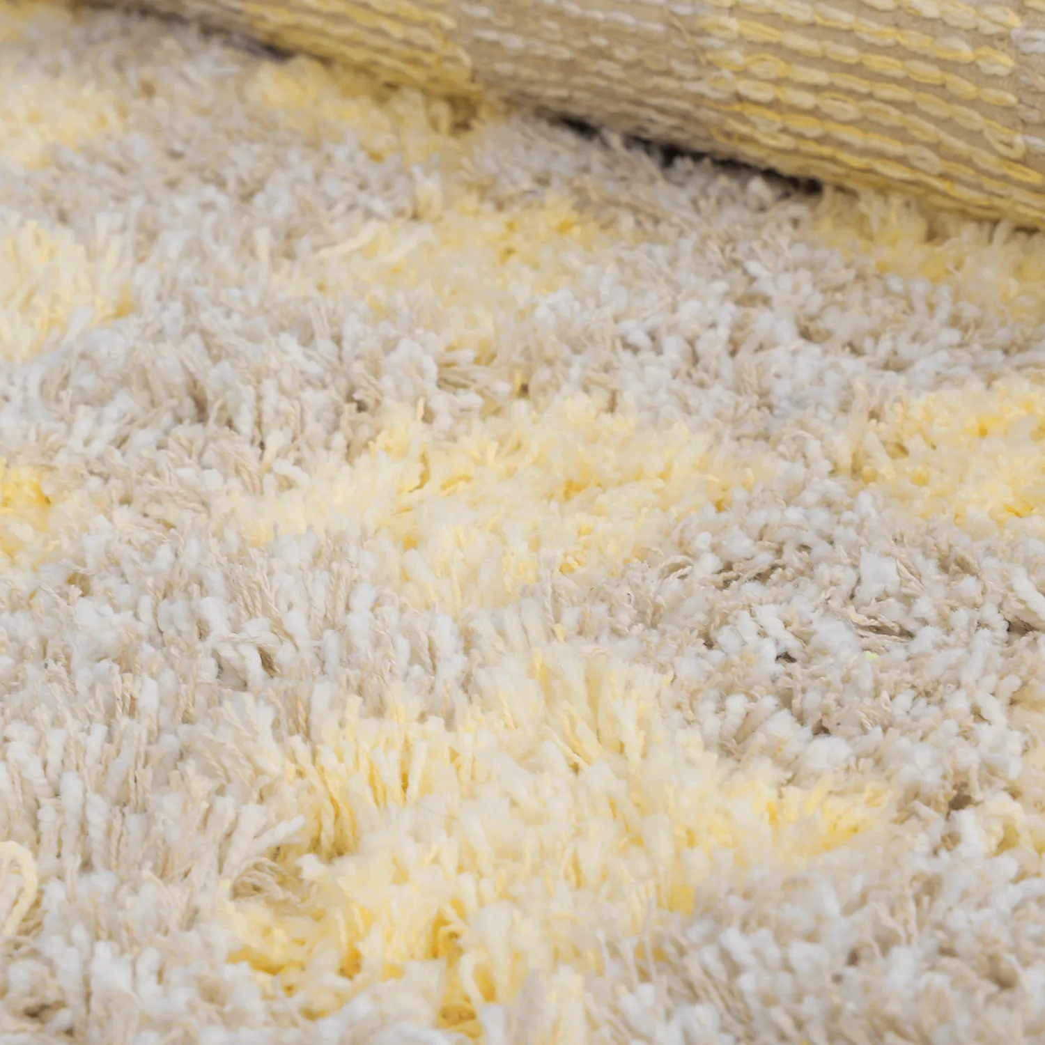 Pyöreät matot - Methoni Check Cotton Shaggy (kerma/vaaleankeltainen)
