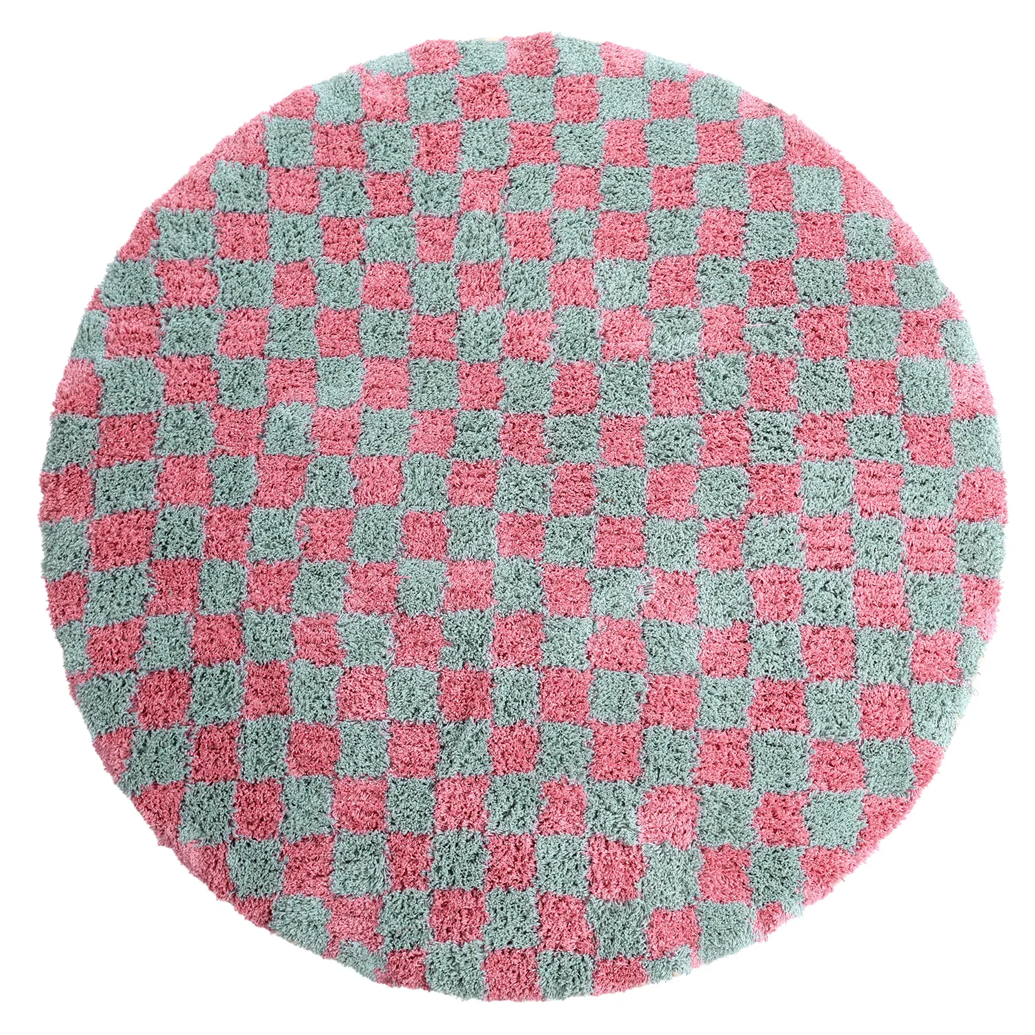 Pyöreät matot - Methoni Check Cotton Shaggy (vaaleansininen/vaaleanpunainen)