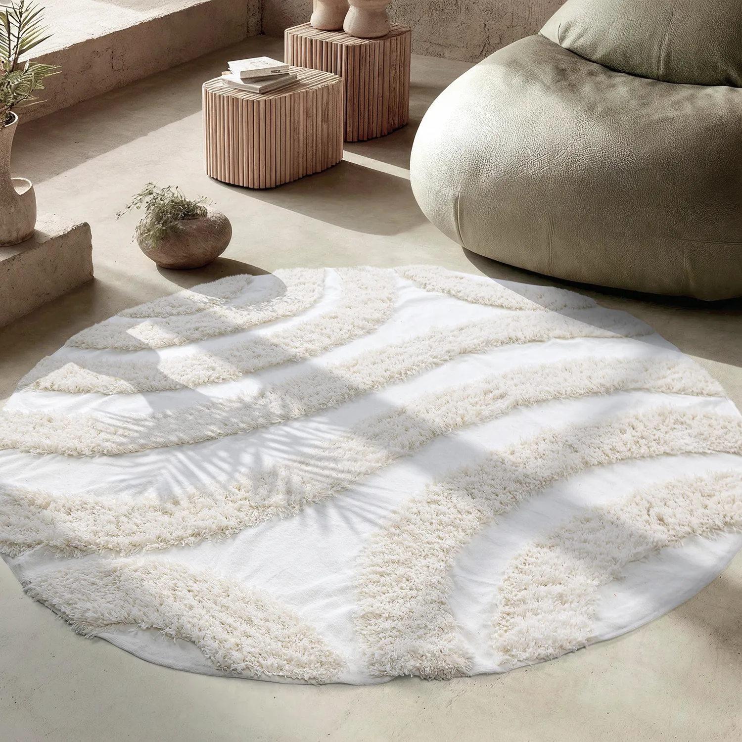 Pyöreät matot - Sivota Natural Cotton Shaggy (luonnonvalkoinen)