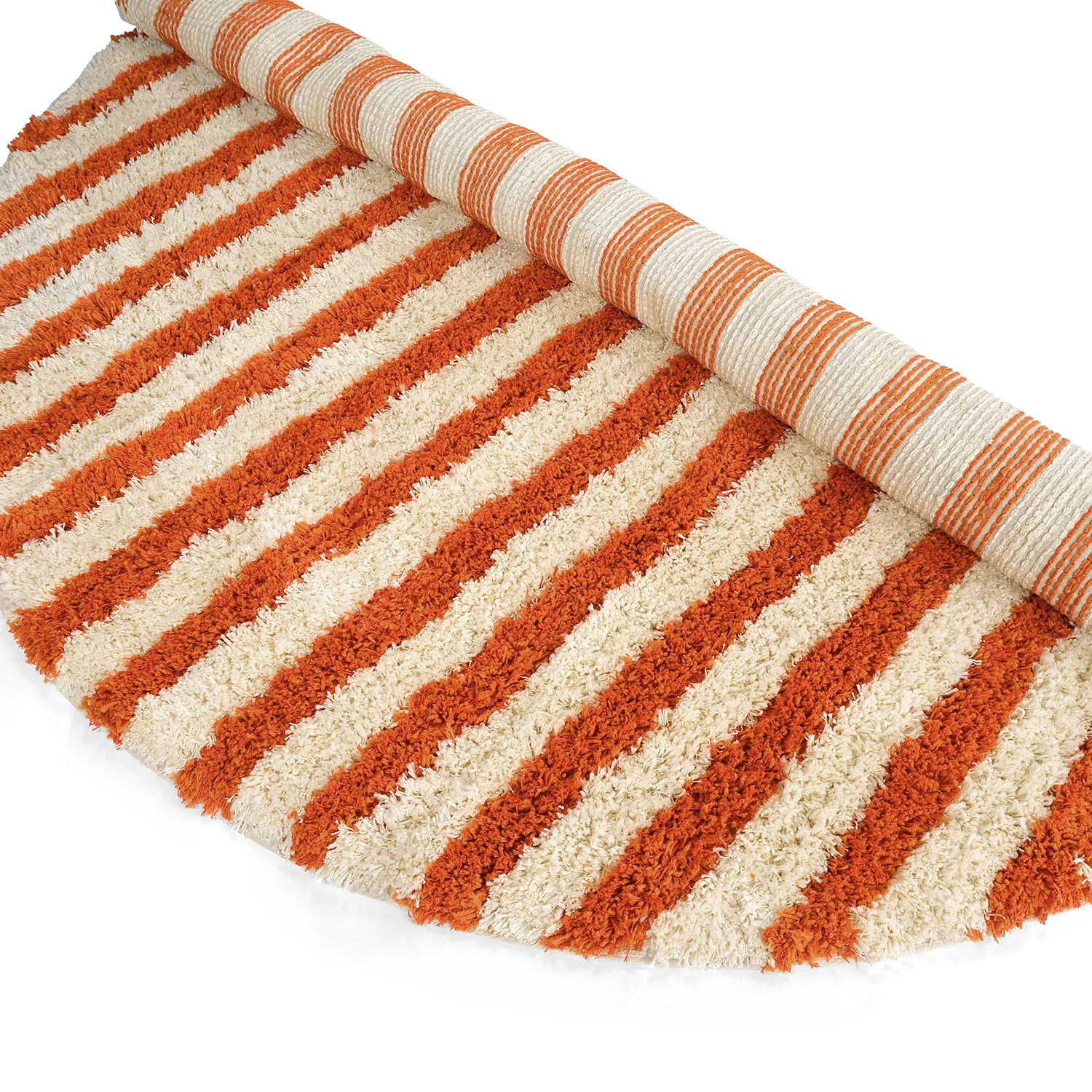 Pyöreät matot - Thira Stripe Cotton Shaggy (vaaleankeltainen/vaalea oranssi)