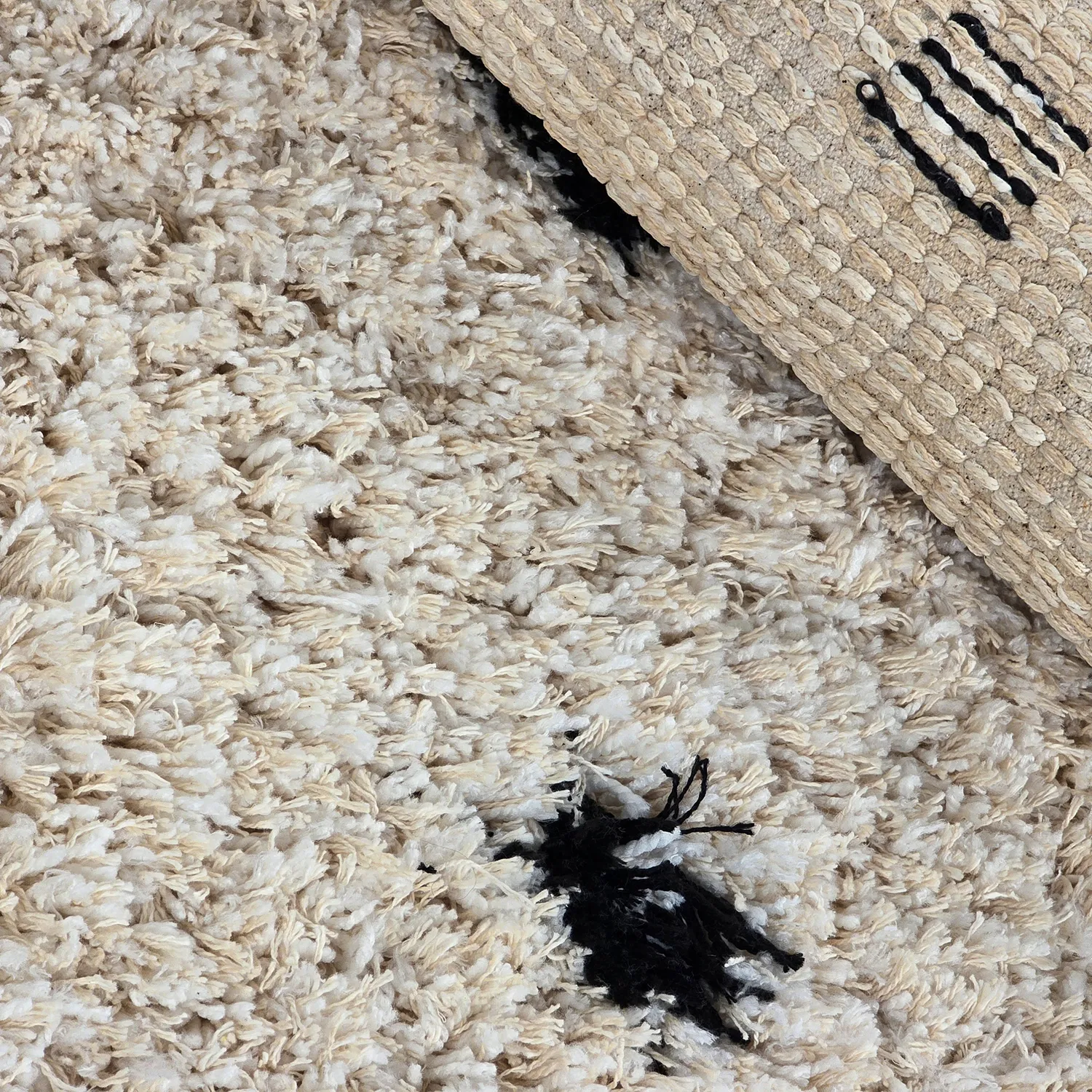 Pyöreät matot - Soria Natural Cotton Shaggy (luonnonvalkoinen/musta)