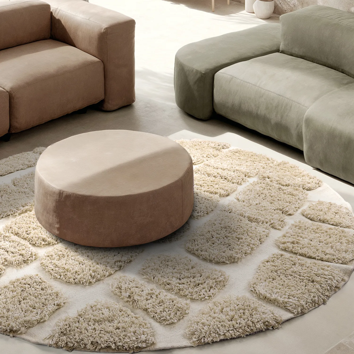 Pyöreät matot - Otranto Natural Cotton Shaggy (luonnonvalkoinen)