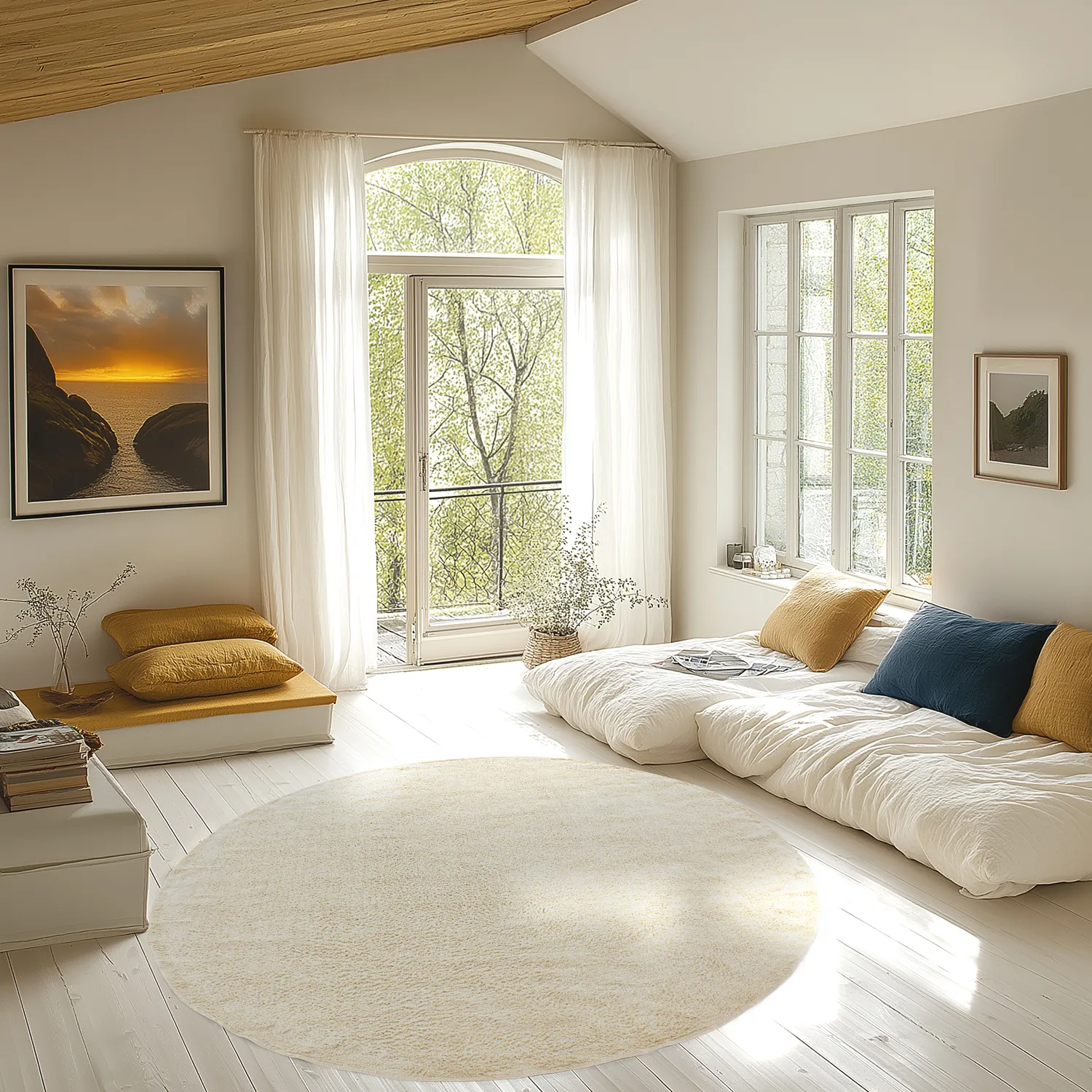Pyöreät matot - Celina Natural Cotton Shaggy (luonnonvalkoinen/beige)