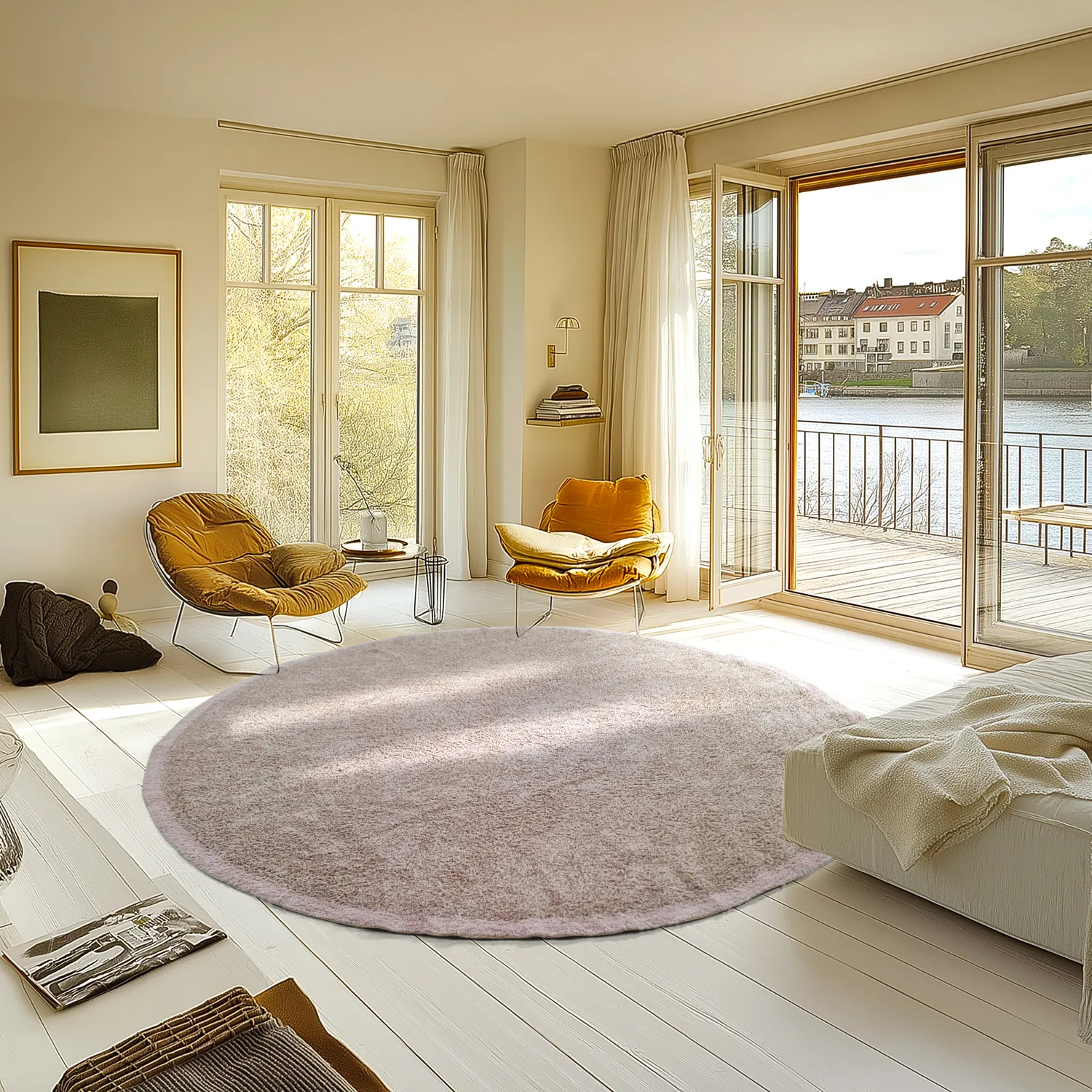 Pyöreät matot - Celina Natural Cotton Shaggy (taupe/laventeli)