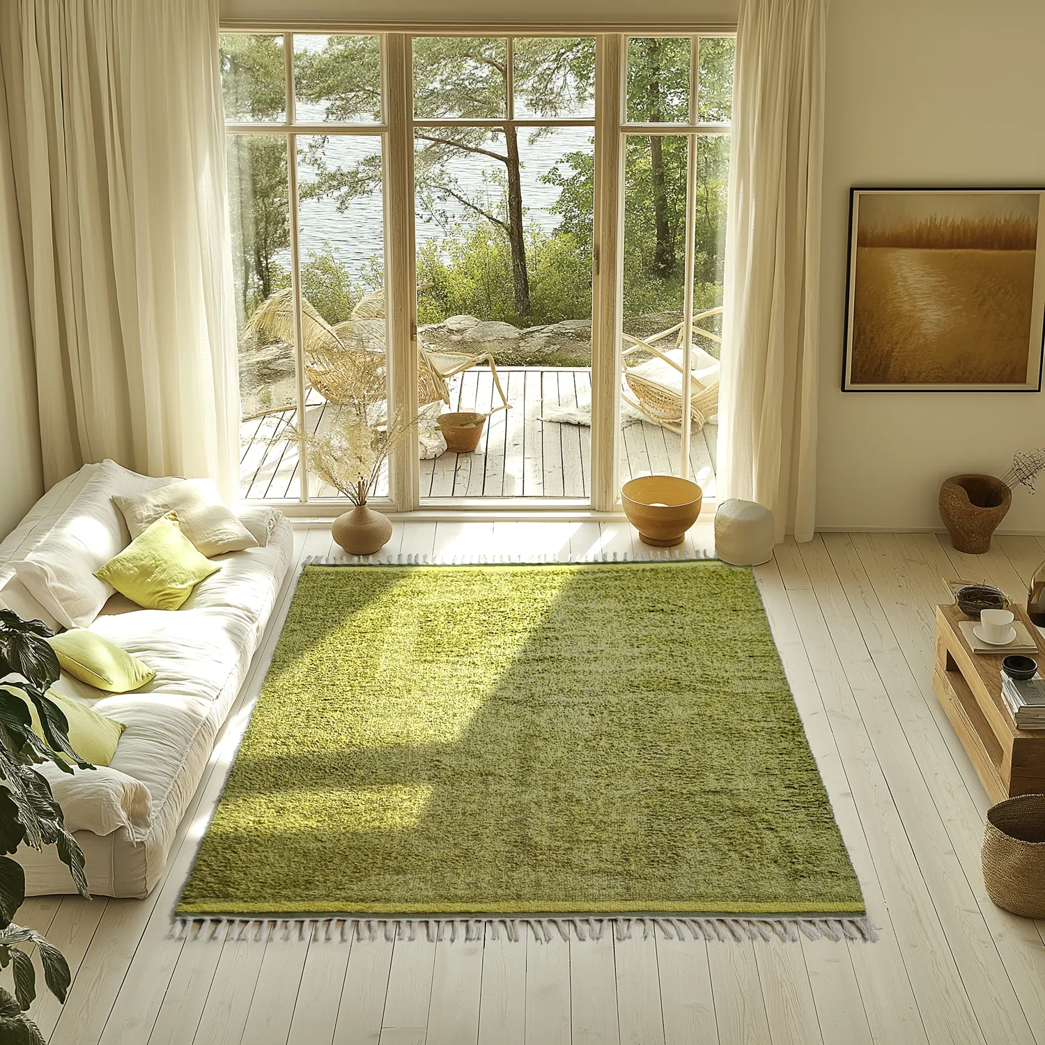 Ryijymatot - Celina Natural Cotton Shaggy (vihreä/keltainen)