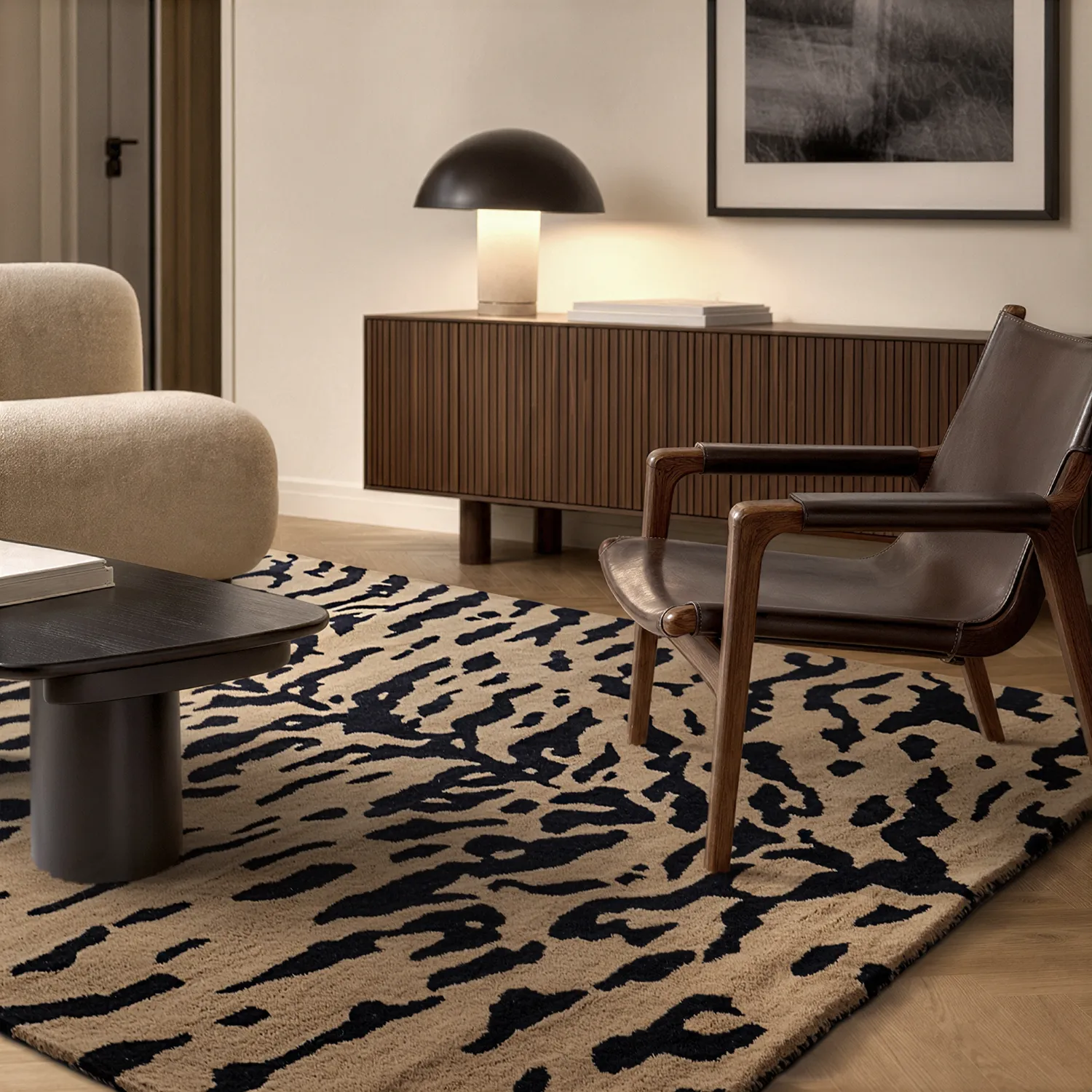 Ryijymatot - Zebra Tufted Wool Premium (beige/musta)