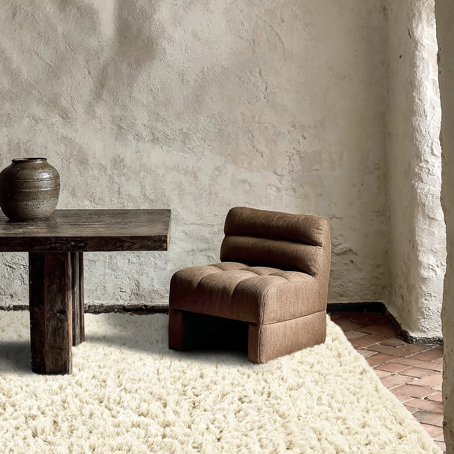 Ryijymatot - Fassale Hand Woven Wool Shaggy (valkoinen)