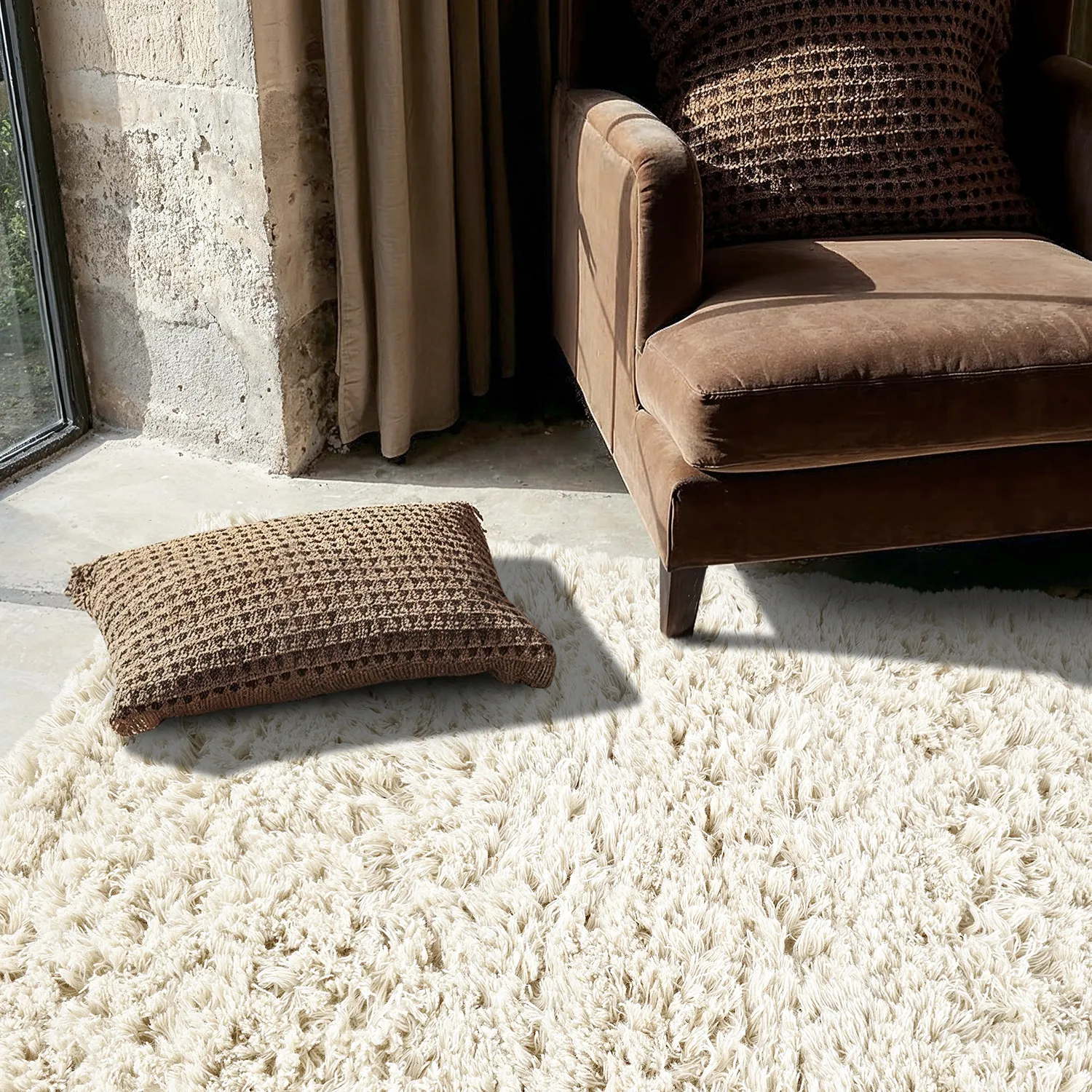 Ryijymatot - Fassale Hand Woven Wool Shaggy (valkoinen)