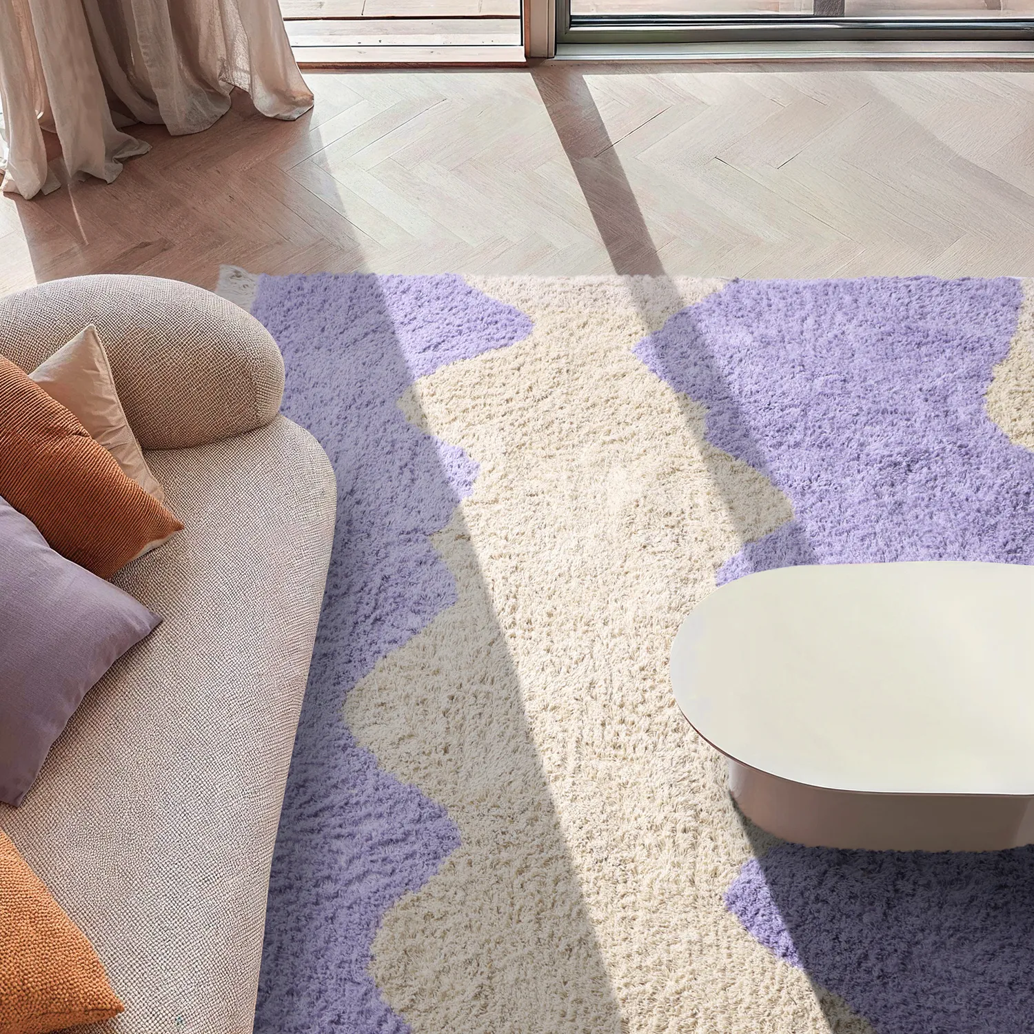 Ryijymatot - Amira Natural Cotton Shaggy (violetti/beige)