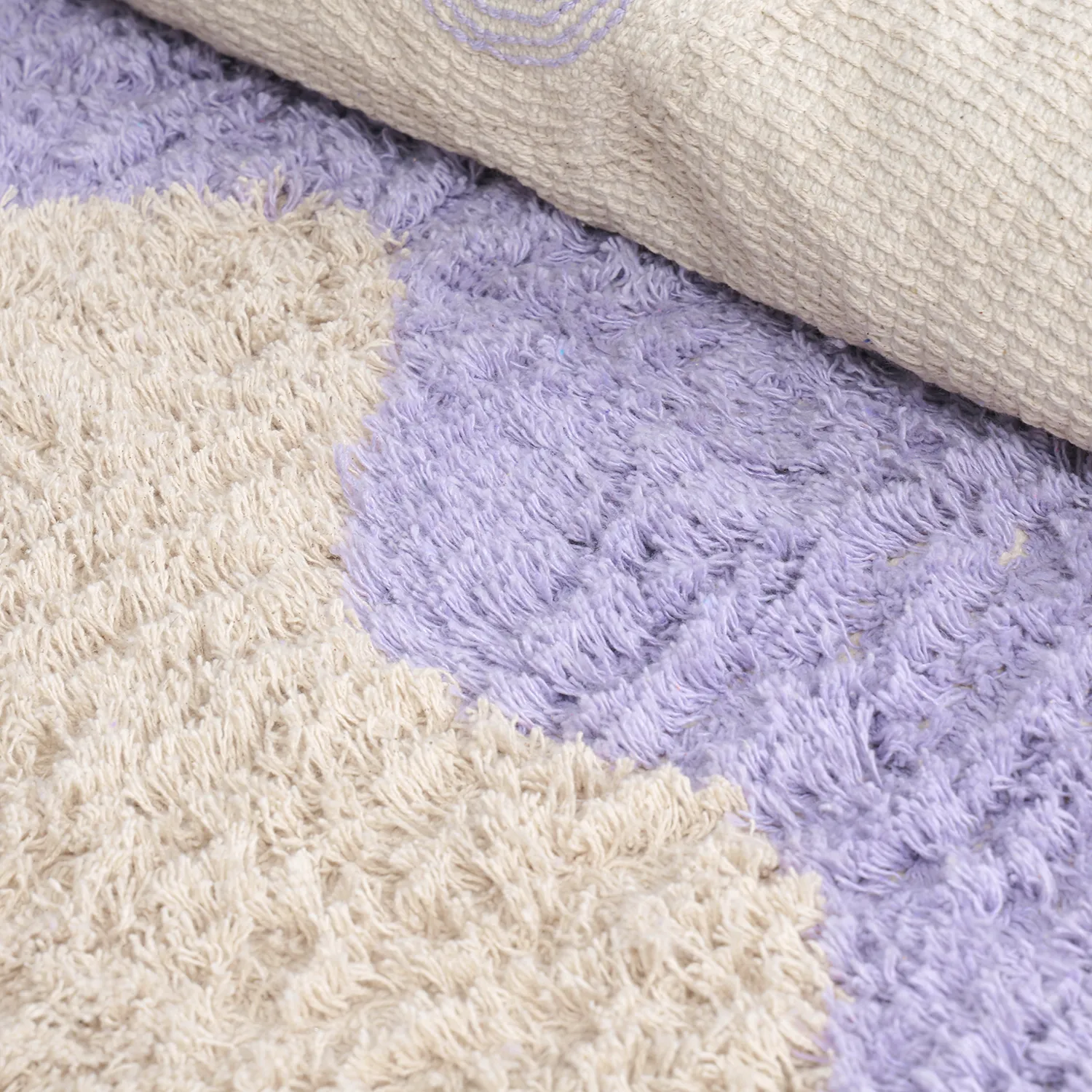 Pyöreät matot - Amira Natural Cotton Shaggy (violetti/beige)