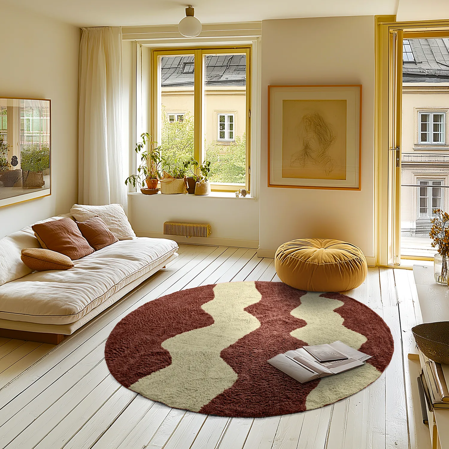 Pyöreät matot - Amira Natural Cotton Shaggy (punainen/beige)