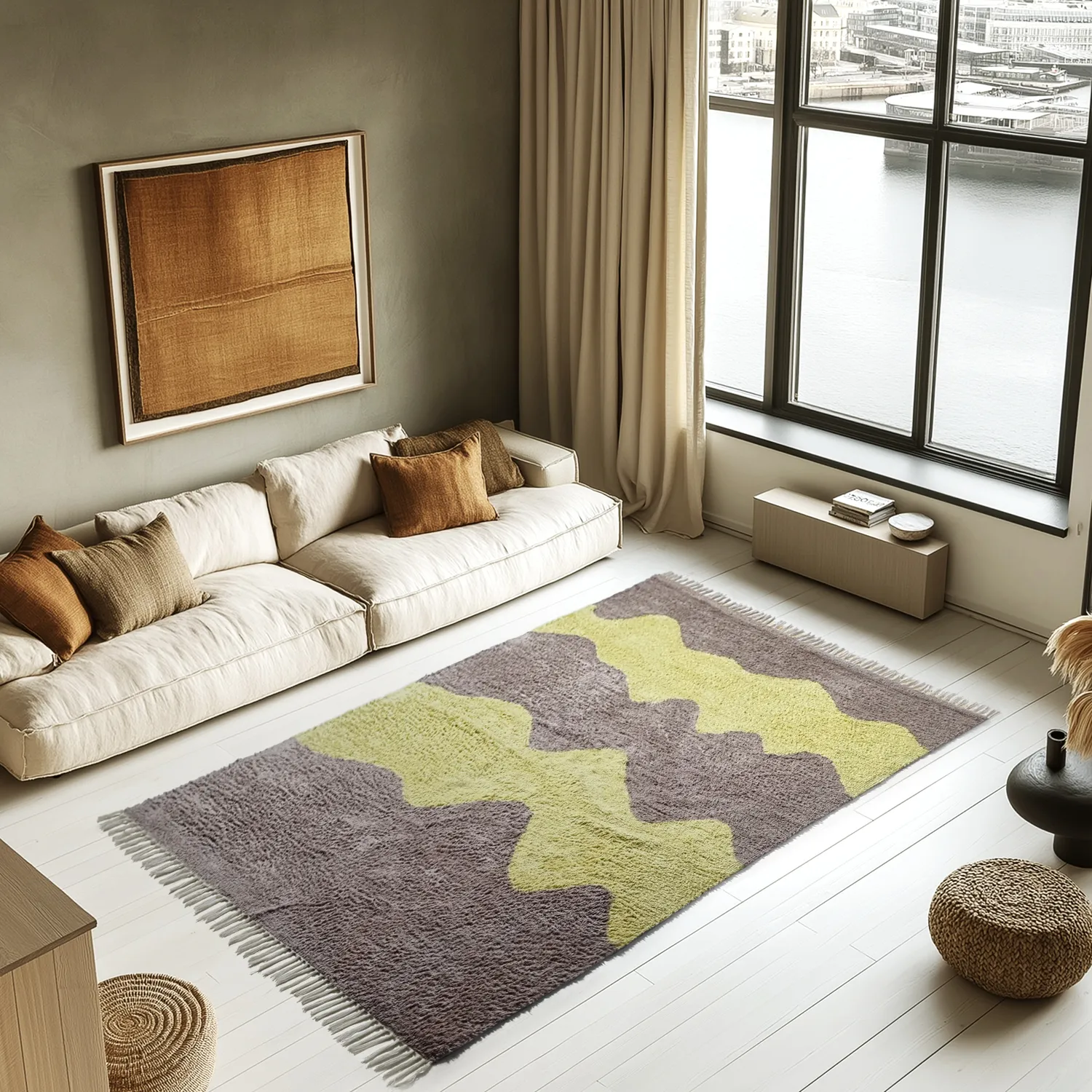 Ryijymatot - Amira Natural Cotton Shaggy (taupe/keltainen)