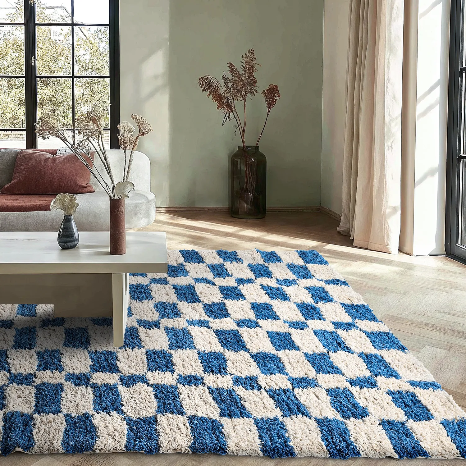 Ryijymatot - Atrani Natural Cotton Shaggy (sininen)