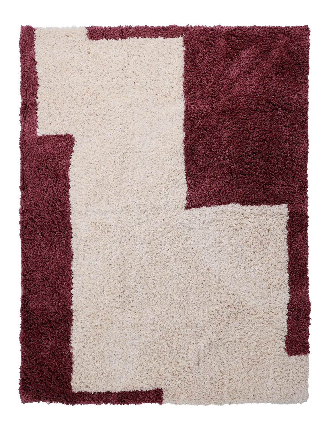 Ryijymatot - Begur Natural Cotton Shaggy (luonnonvalkoinen/viininpunainen)