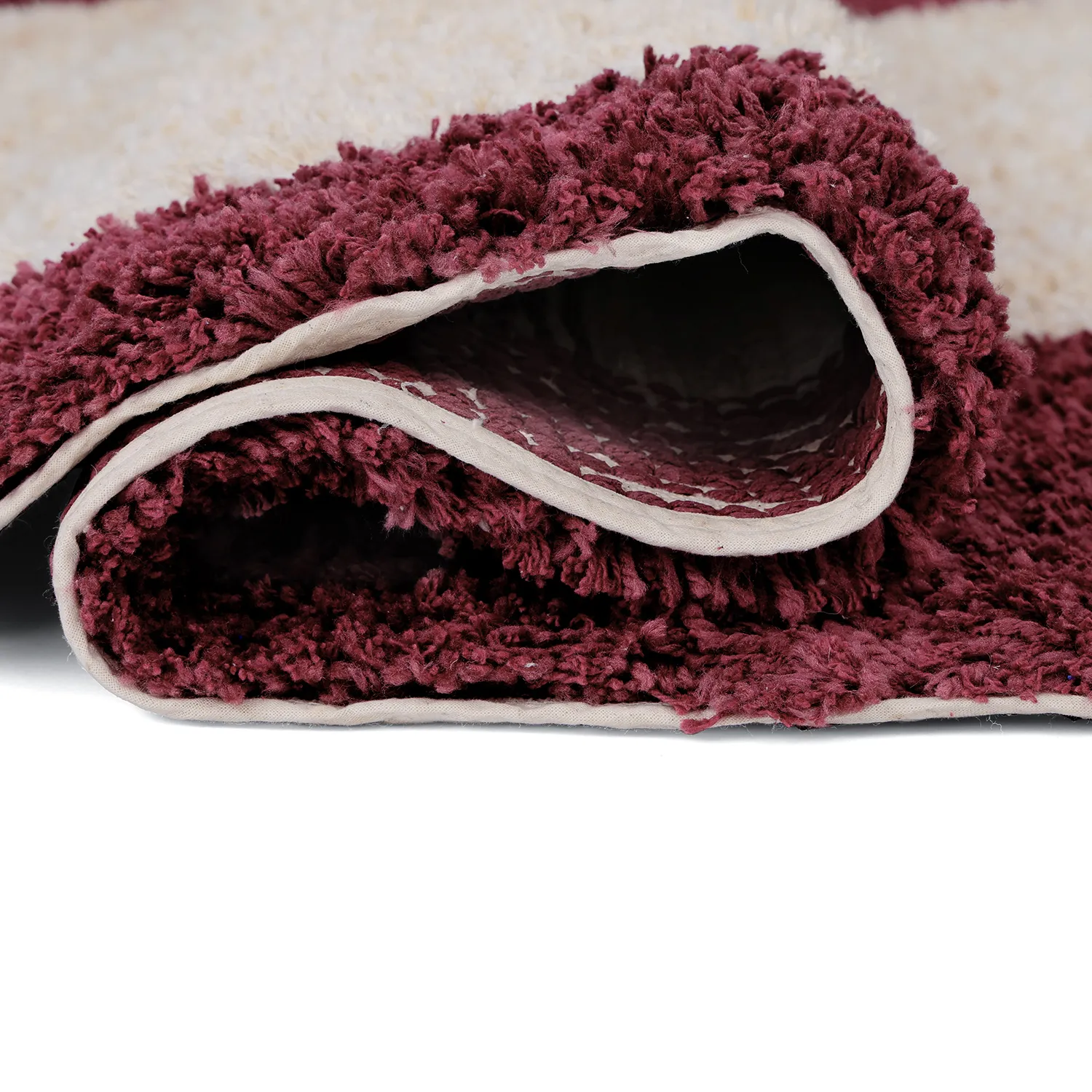 Ryijymatot - Begur Natural Cotton Shaggy (luonnonvalkoinen/viininpunainen)