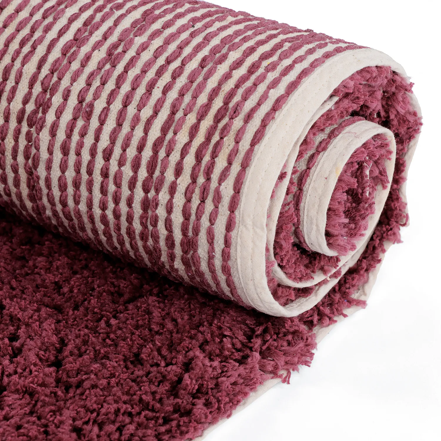 Ryijymatot - Begur Natural Cotton Shaggy (luonnonvalkoinen/viininpunainen)