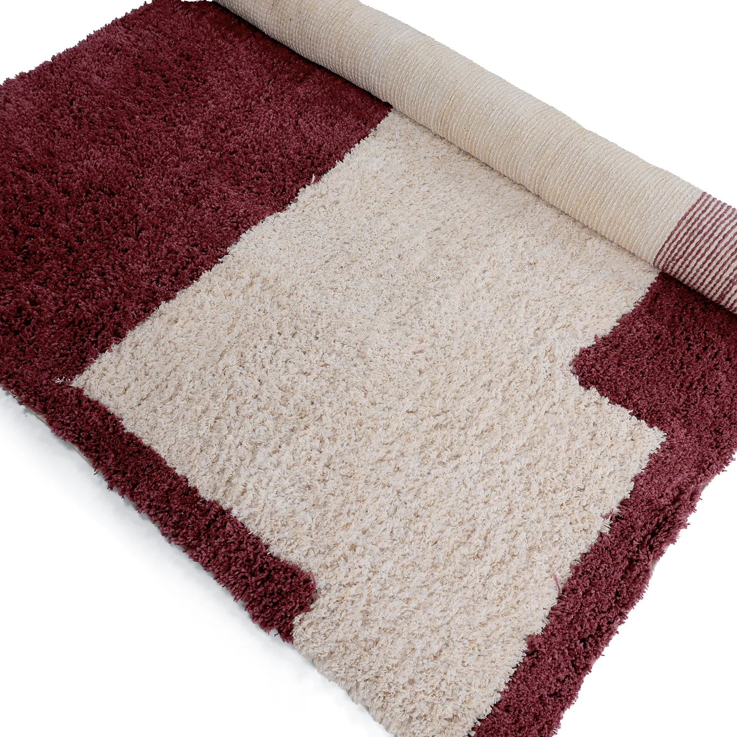 Ryijymatot - Begur Natural Cotton Shaggy (luonnonvalkoinen/viininpunainen)