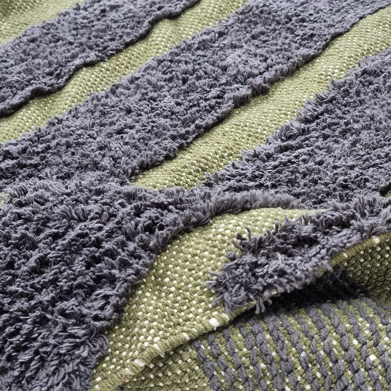 Ryijymatot - Callista Natural Cotton Shaggy (musta/vihreä)