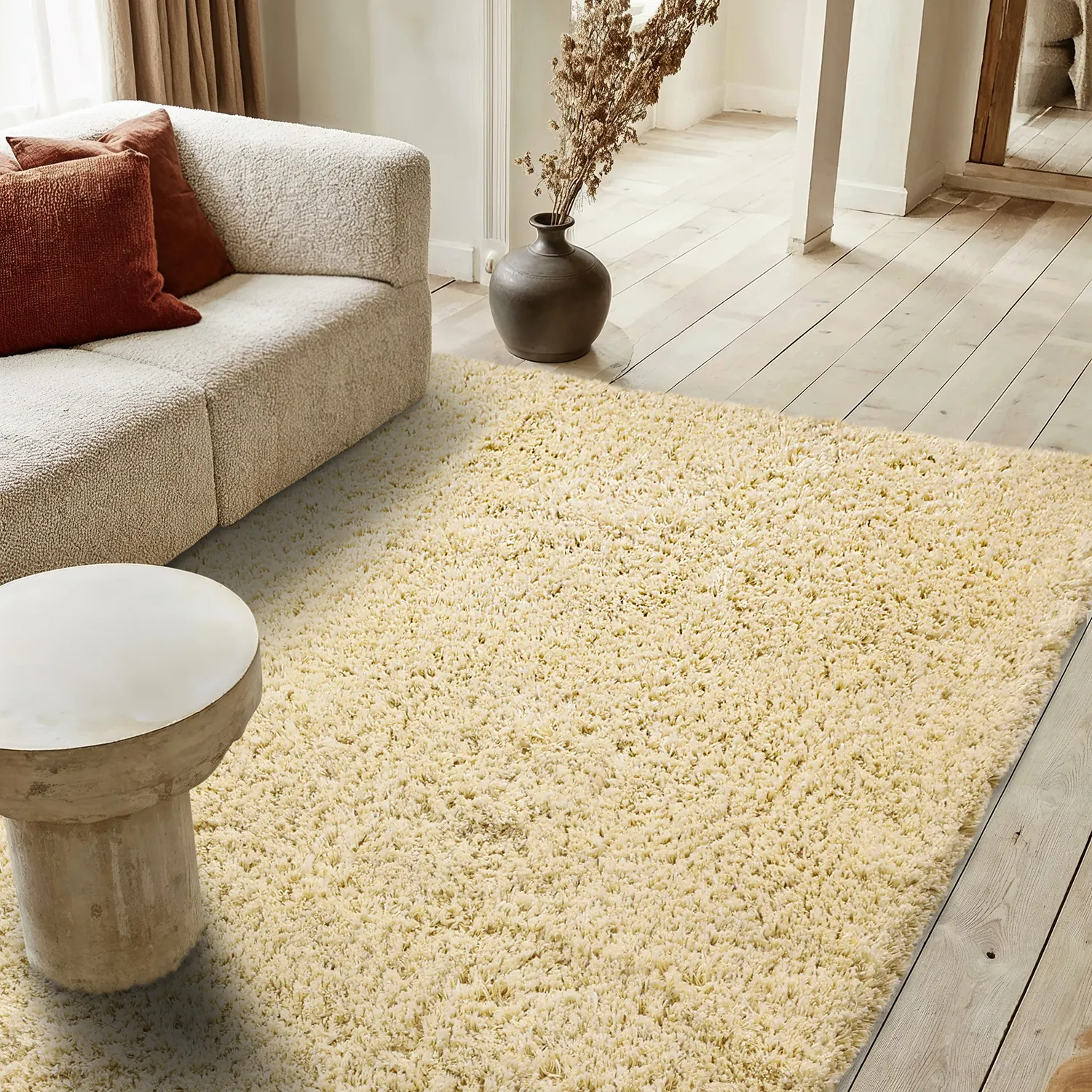 Ryijymatot - Combarro Solid Cotton Shaggy (vaaleankeltainen)