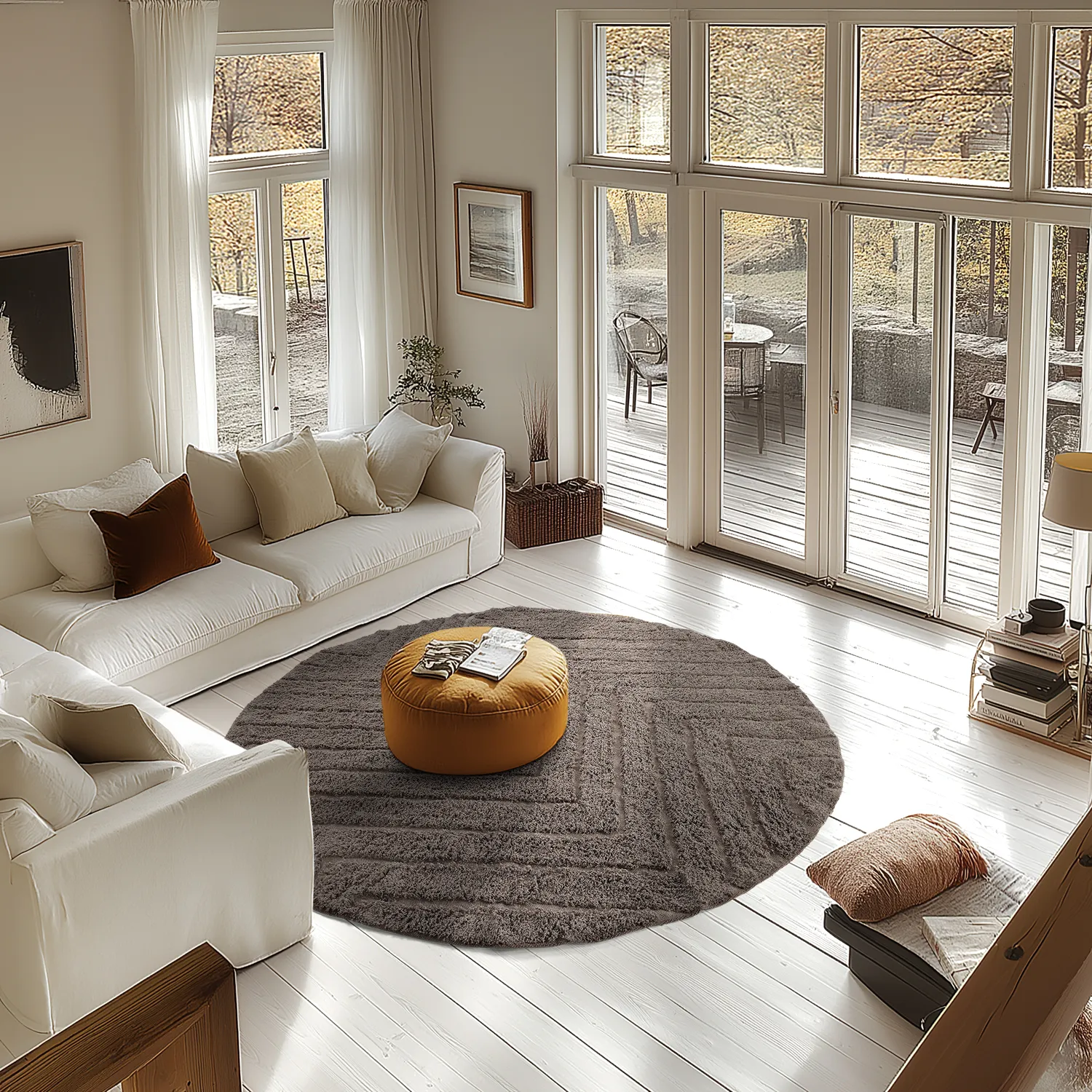 Pyöreä matot - Conara Natural Cotton Shaggy (taupe)