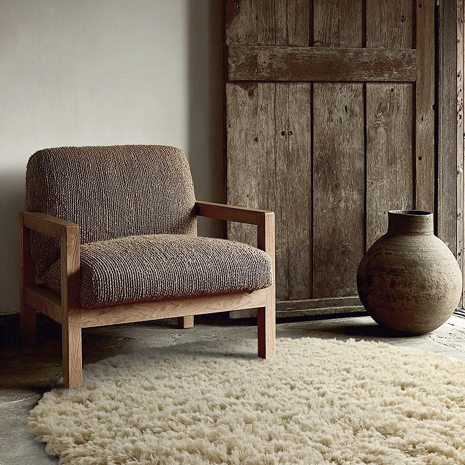 Pyöreät matot - Fassale Hand Woven Wool Shaggy (kerma)