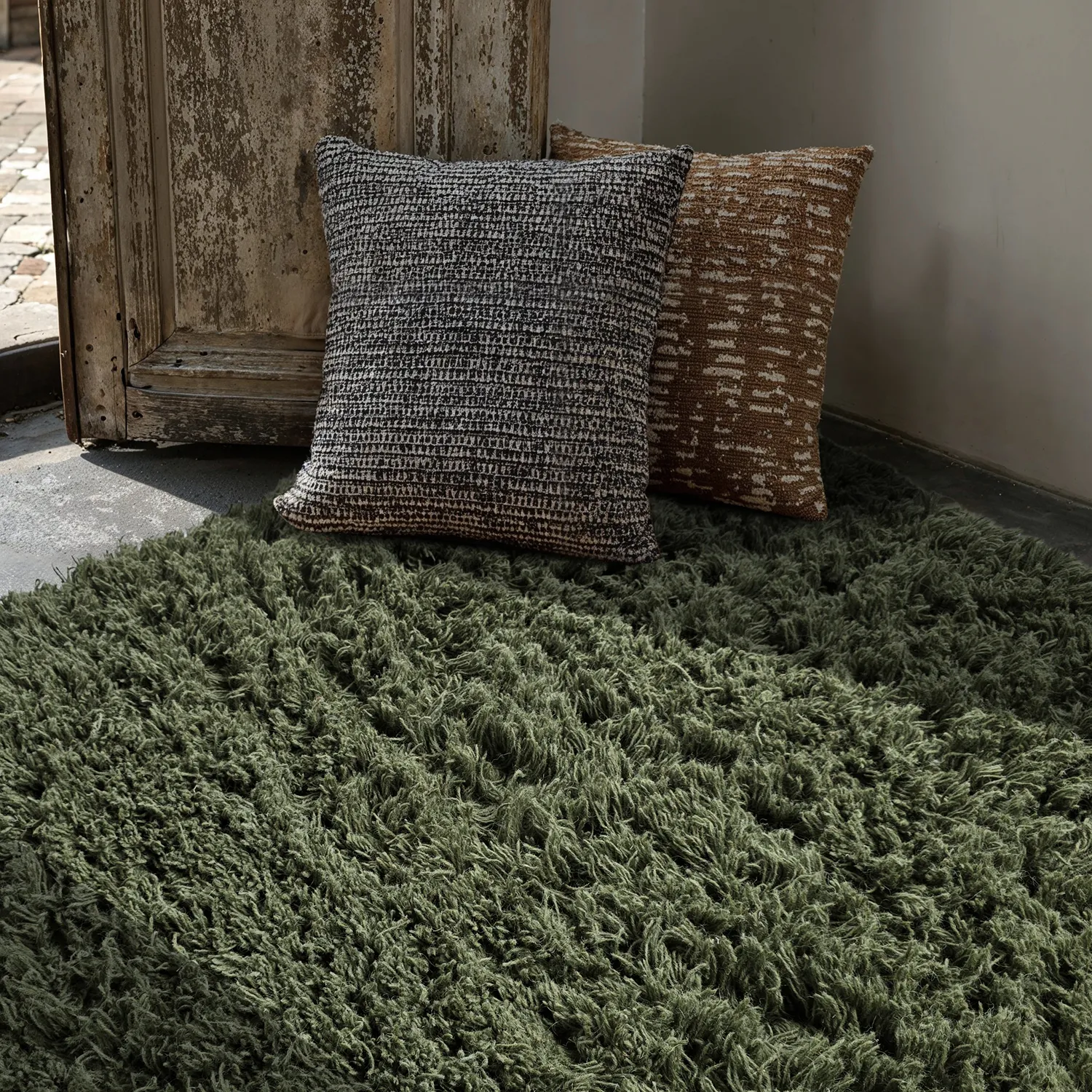 Ryijymatot - Fassale Hand Woven Wool Shaggy (sammaleen vihreä)