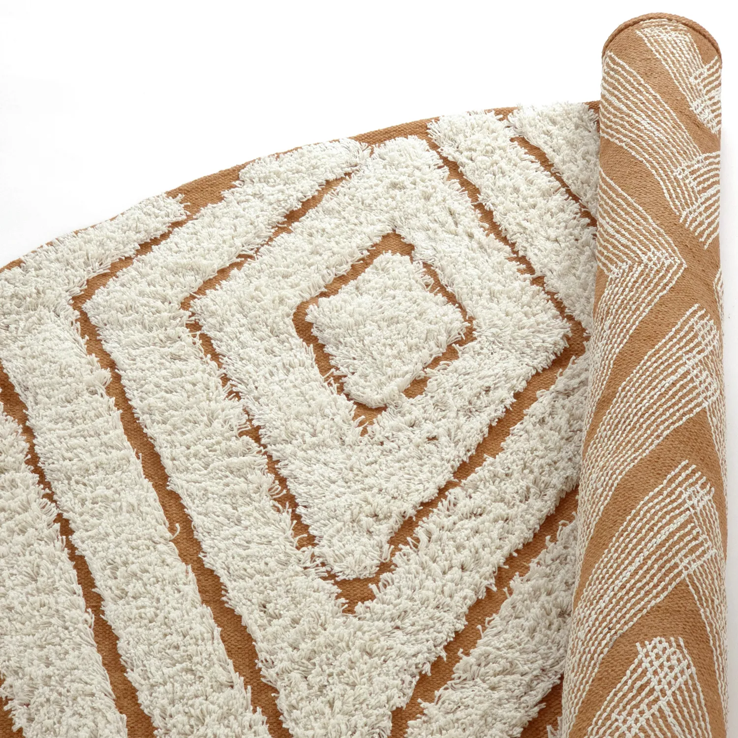 Pyöreä matot - Holwell Natural Cotton Shaggy (luonnonvalkoinen/ruskea)