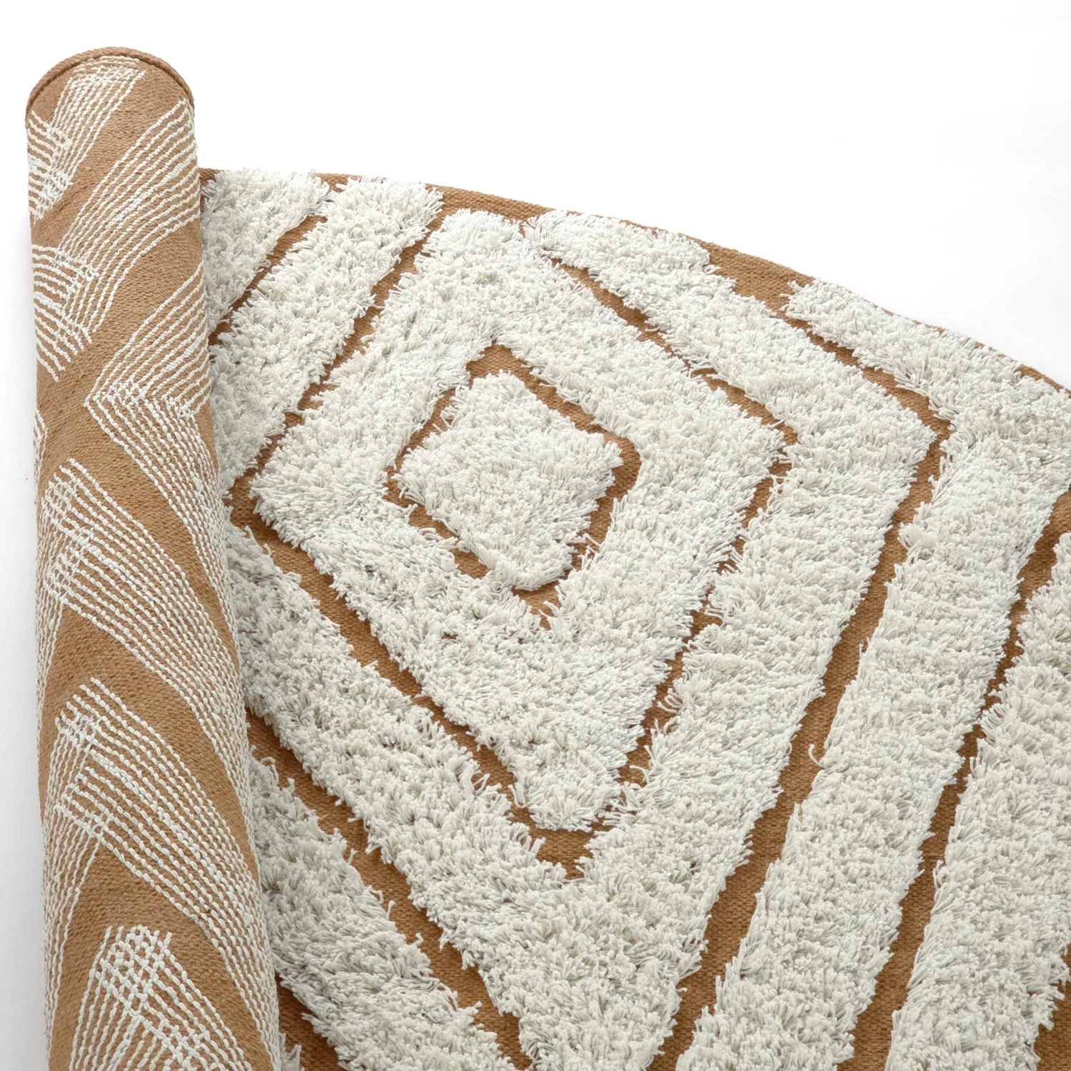 Pyöreä matot - Holwell Natural Cotton Shaggy (luonnonvalkoinen/ruskea)