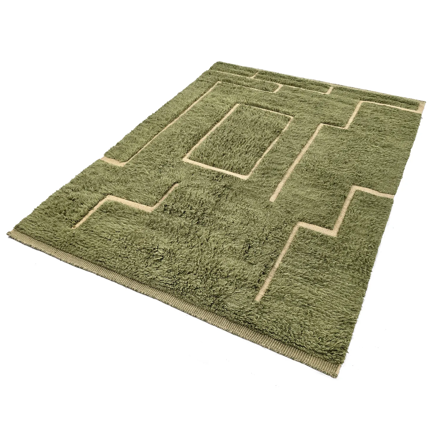 Ryijymatot - Kiberg Hand Woven Wool Shaggy (vihreä)
