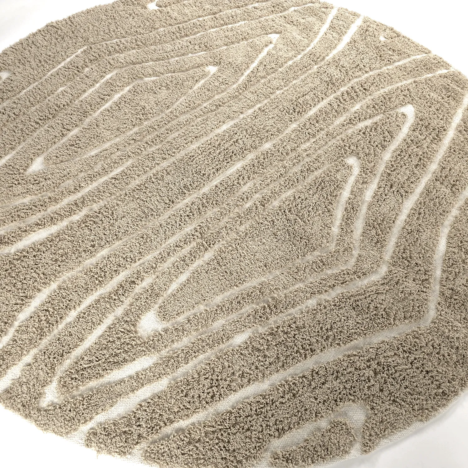 Pyöreä matot - Kindon Natural Cotton Shaggy (beige/valkoinen)