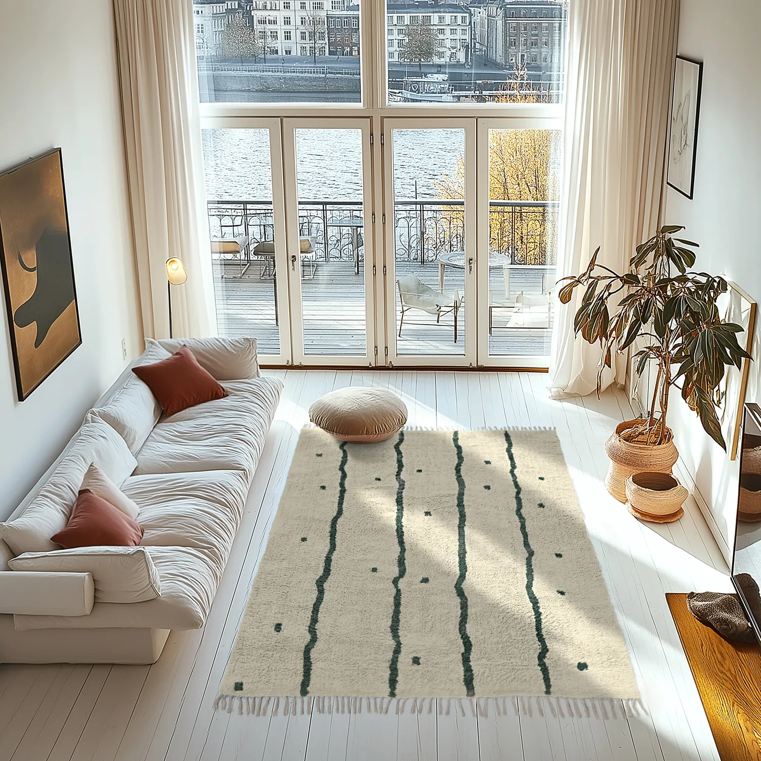 Ryijymatot - Leora Natural Cotton Shaggy (beige/vihreä)