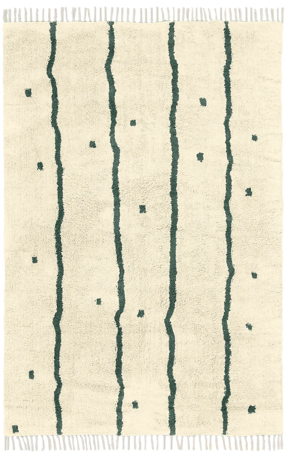 Ryijymatot - Leora Natural Cotton Shaggy (beige/vihreä)