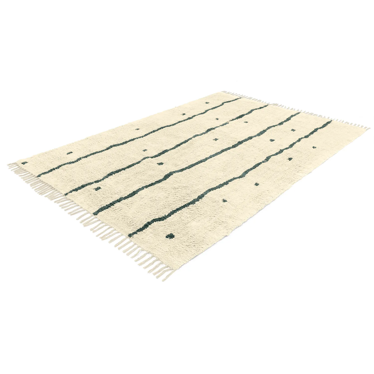 Ryijymatot - Leora Natural Cotton Shaggy (beige/vihreä)