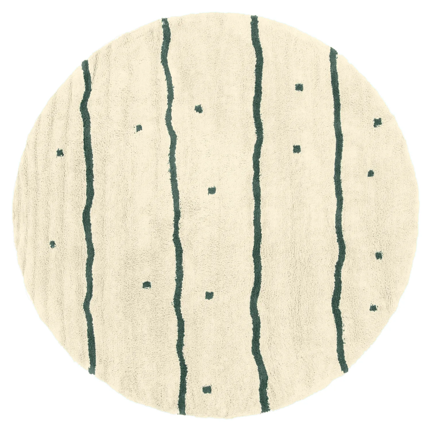 Pyöreät matot - Leora Natural Cotton Shaggy (beige/vihreä)