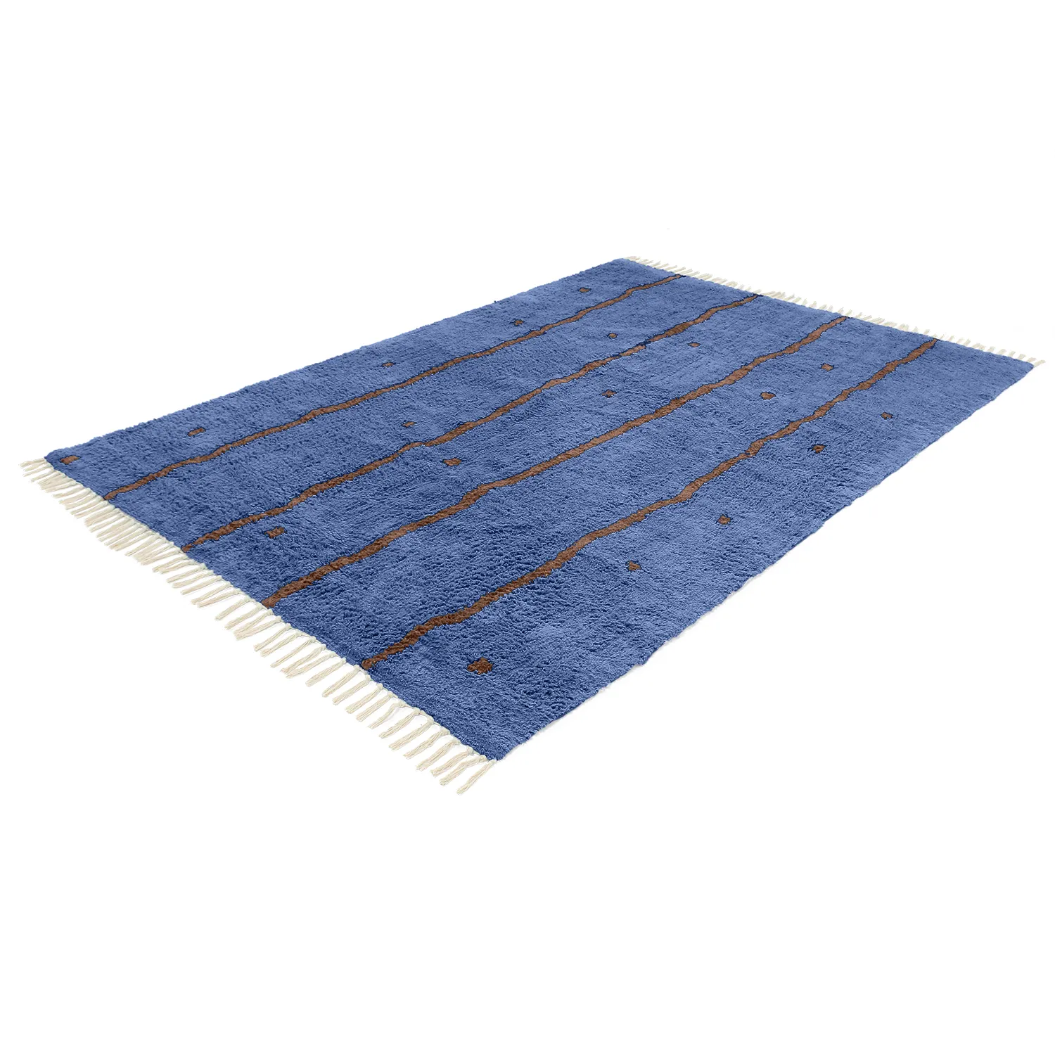 Ryijymatot - Leora Natural Cotton Shaggy (sininen/ruskea)