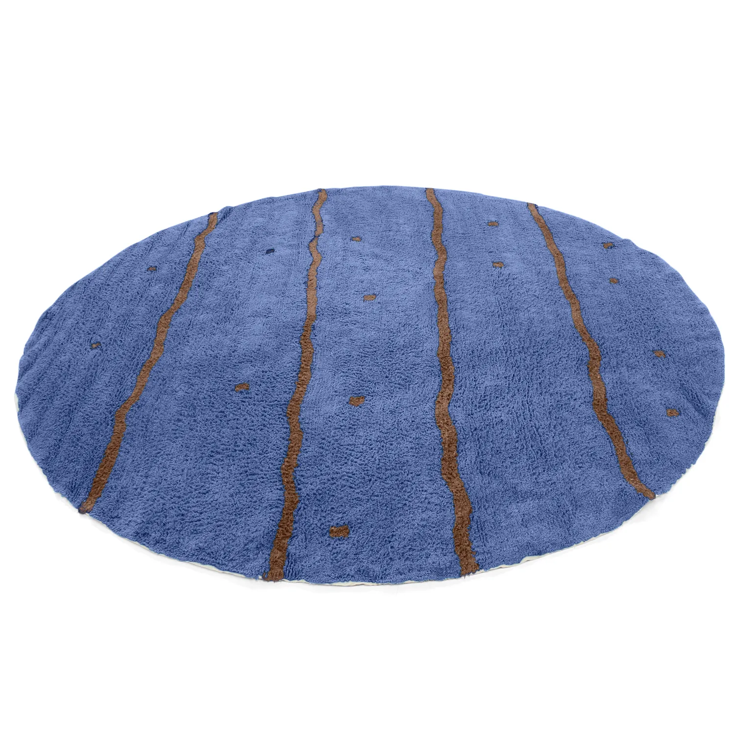 Pyöreät matot - Leora Natural Cotton Shaggy (sininen/ruskea)