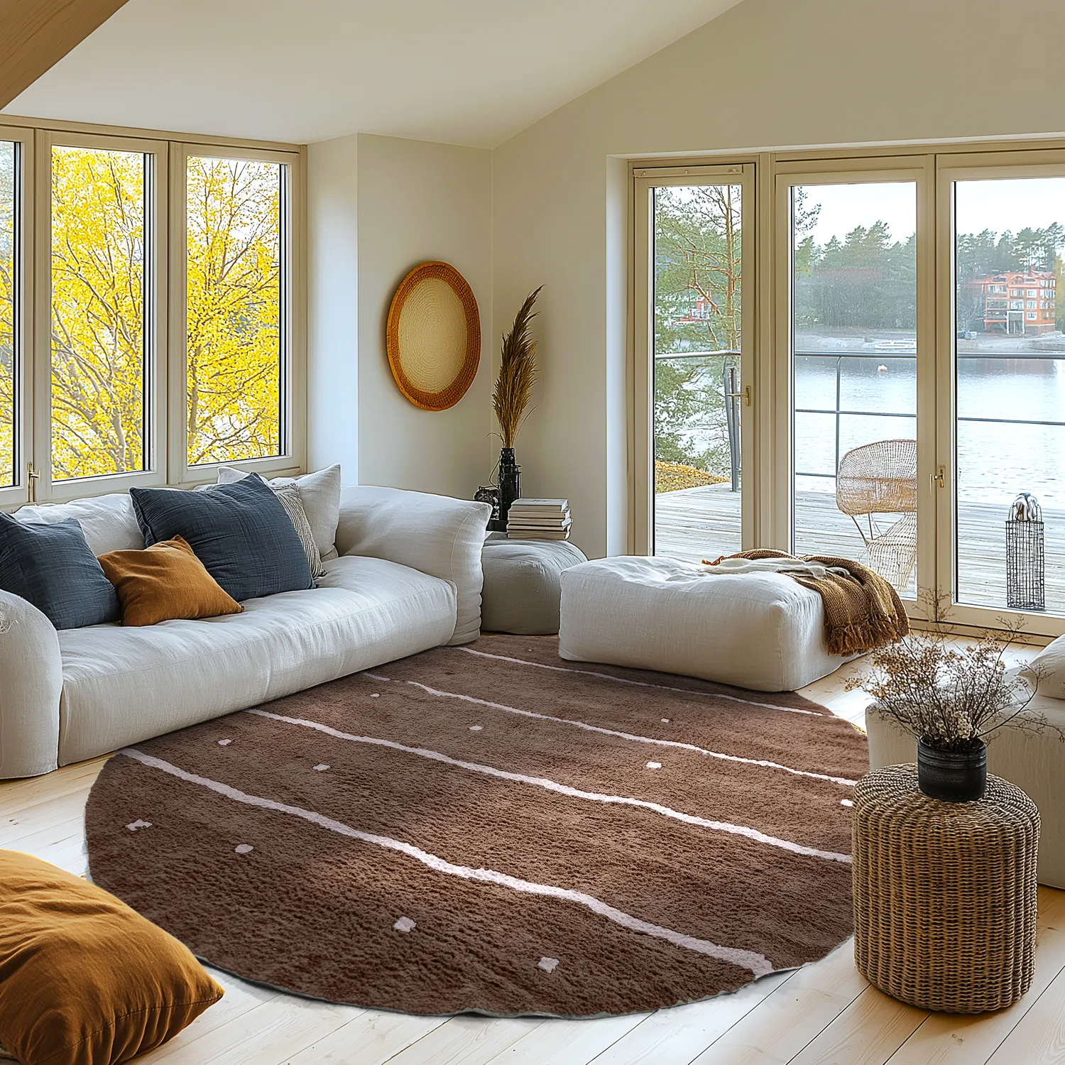 Pyöreät matot - Leora Natural Cotton Shaggy (ruskea/violetti)