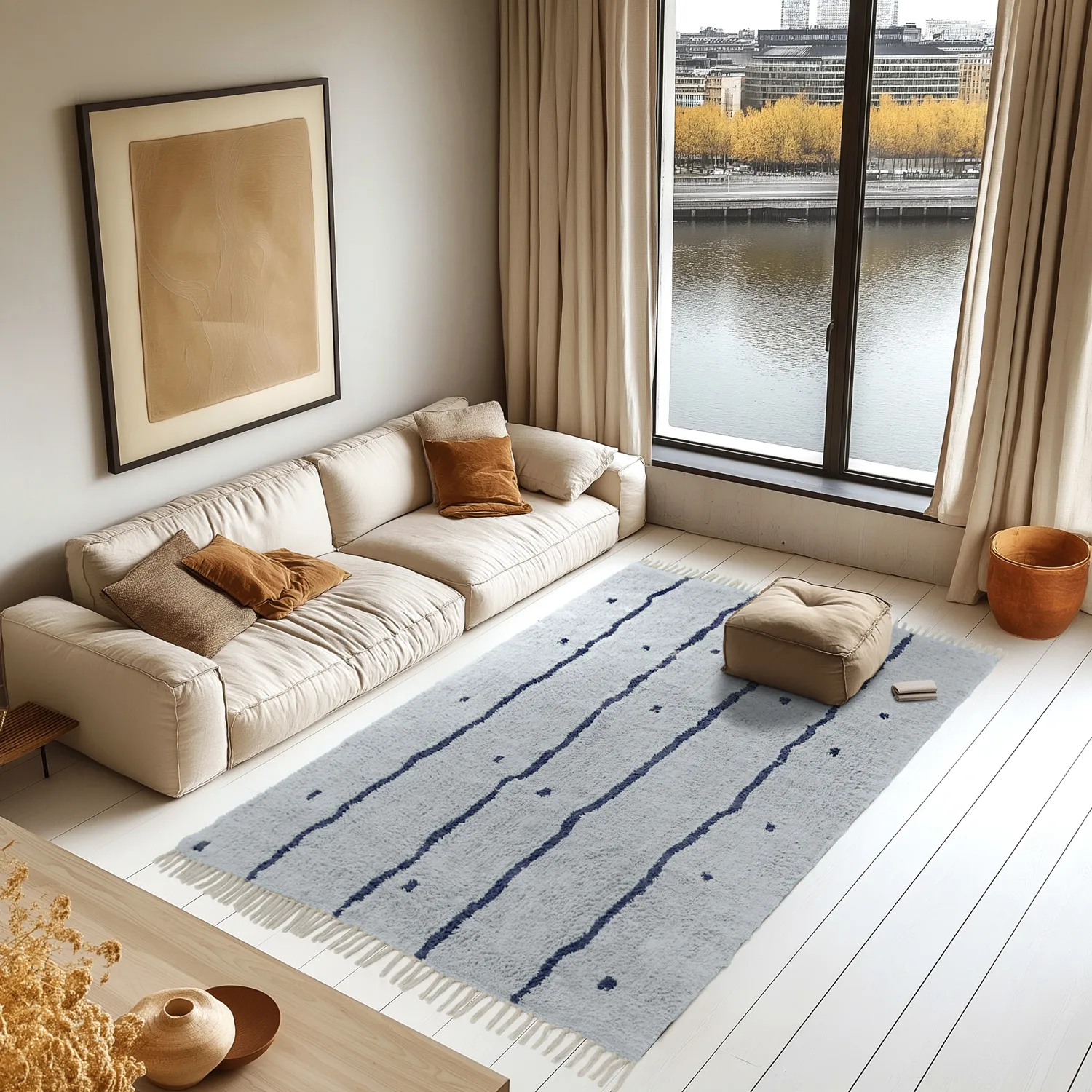 Ryijymatot - Leora Natural Cotton Shaggy (harmaa/sininen)